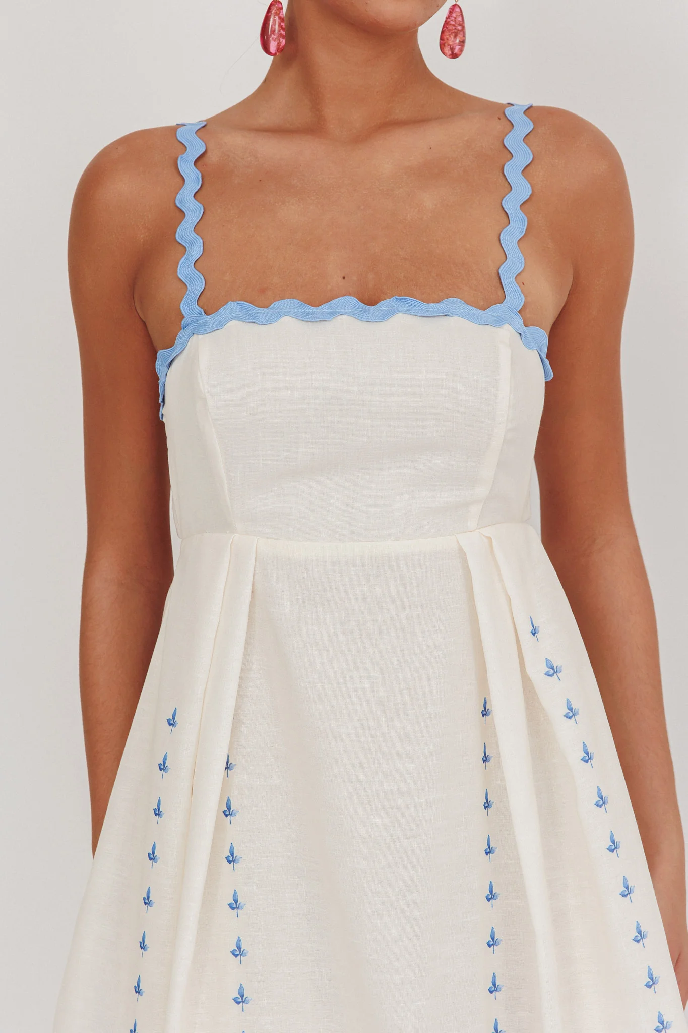 Asami Floral Print Ric Rac Trim Midi Dress Blue - Image 5