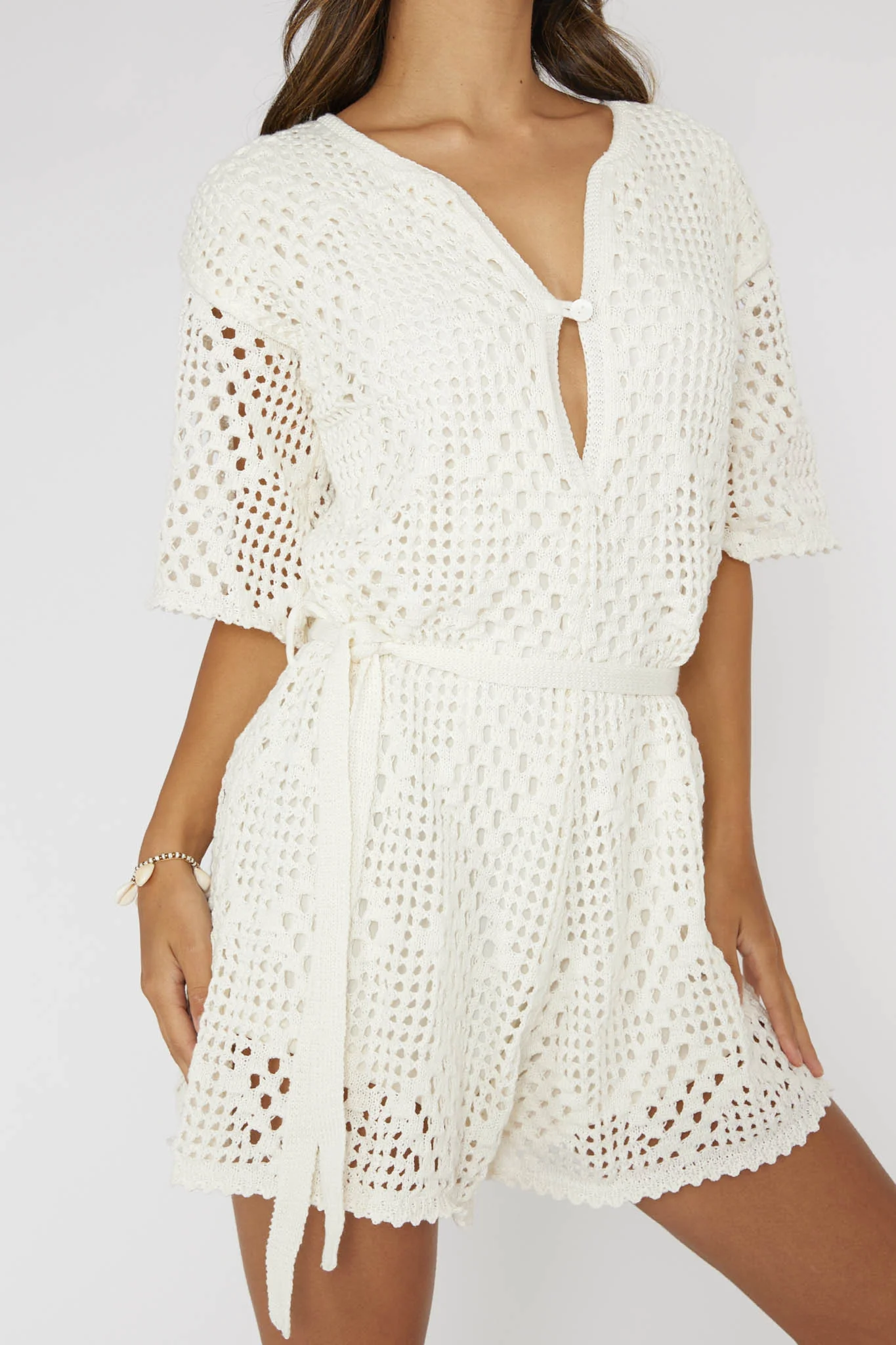 Asana Crochet Button Romper Cream - Image 5