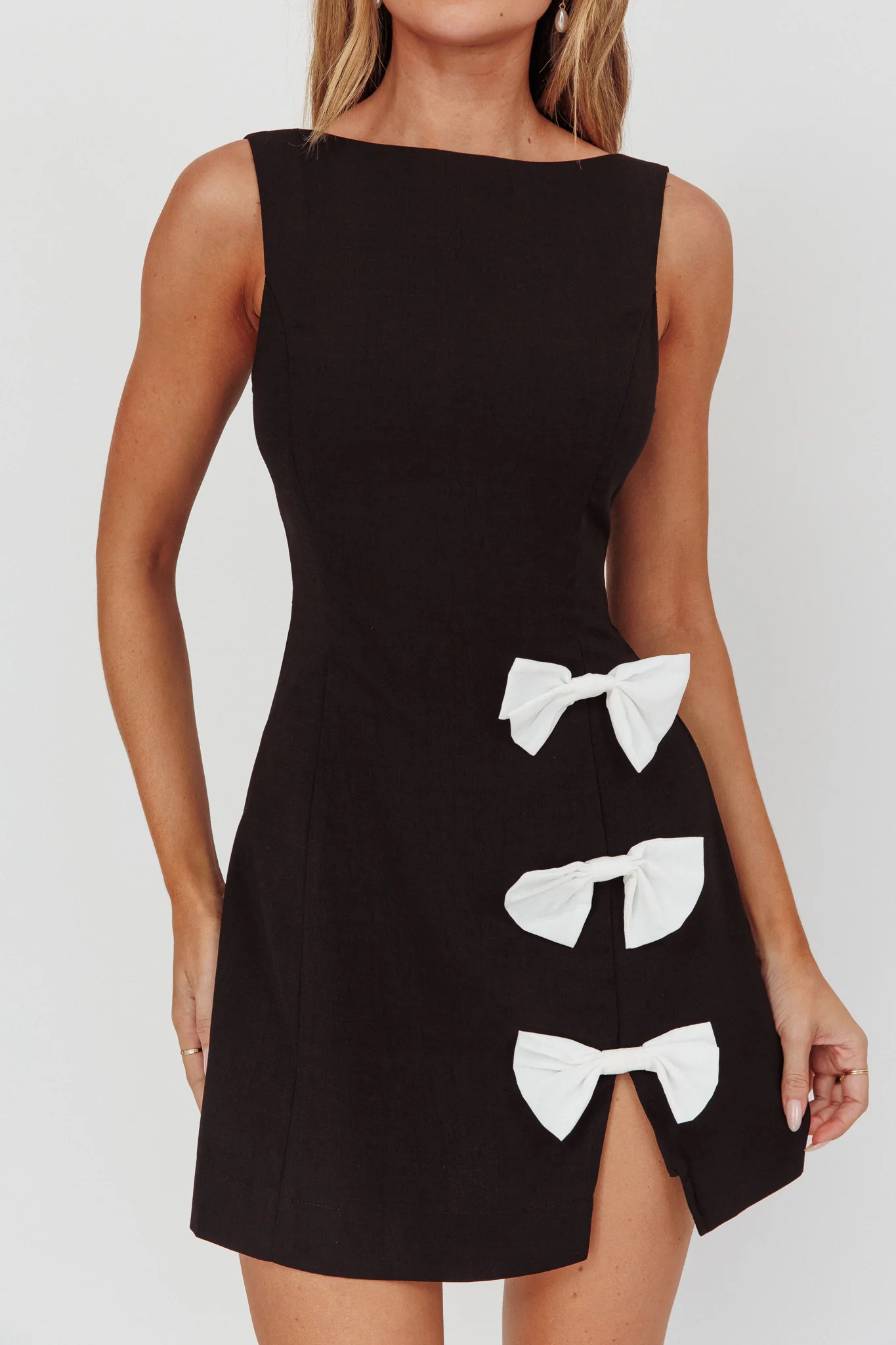 Ascott Bow Slit Mini Dress Black - Image 4