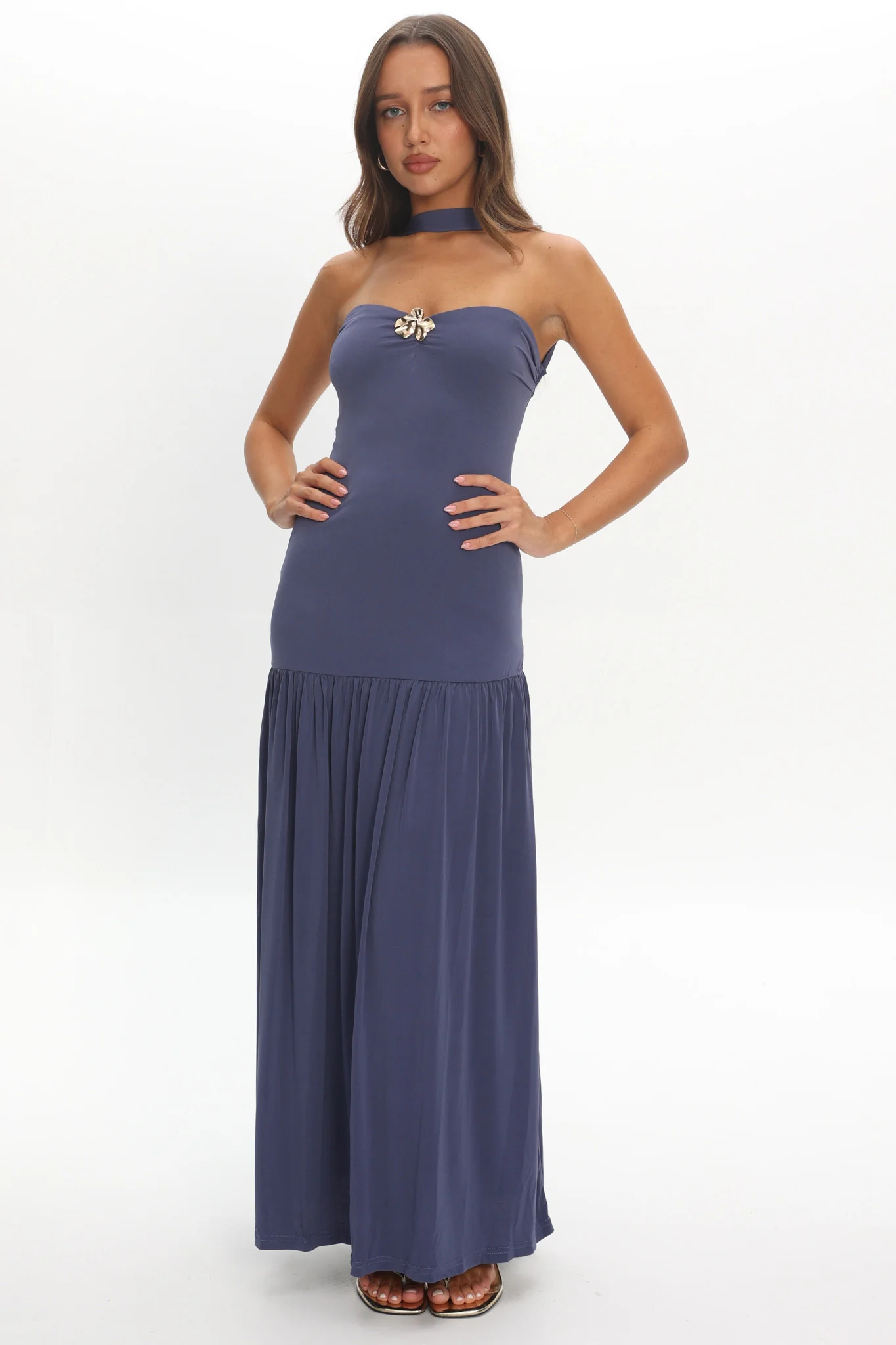 Ashana Drop Waist Halter Maxi Dress Taupe - Image 5