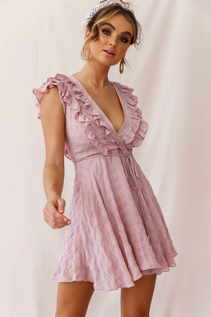 Asher Layered Frill Neckline Mini Dress Blush - Image 6