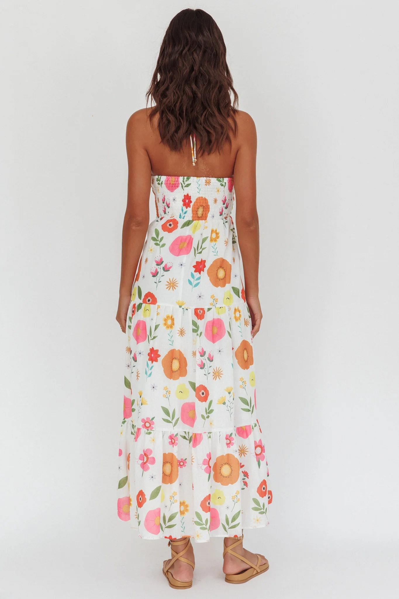 Asiah Gathered Bust Halterneck Maxi Dress Floral White - Image 2