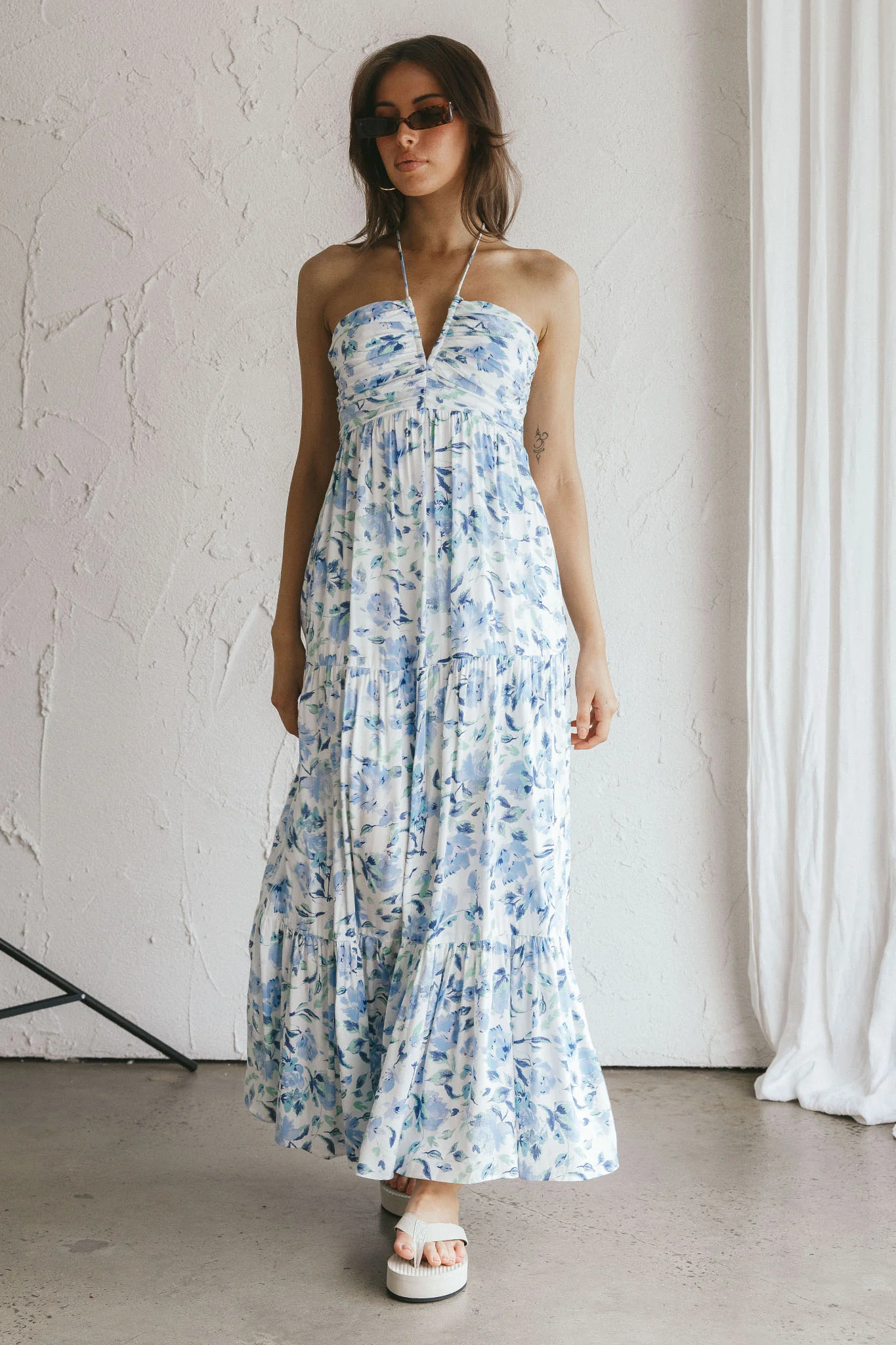 Asiah Halterneck Maxi Dress Floral Blue - Image 3