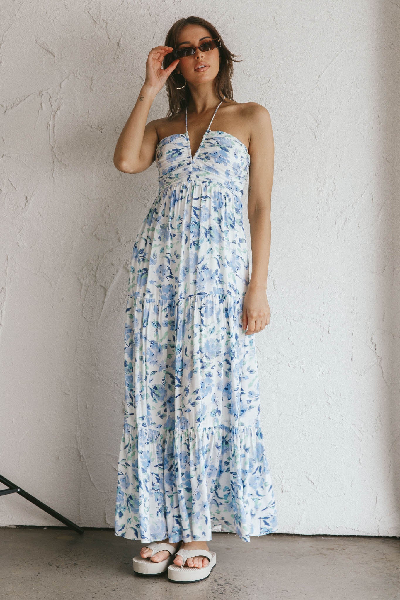 Asiah Halterneck Maxi Dress Floral Blue - Image 4