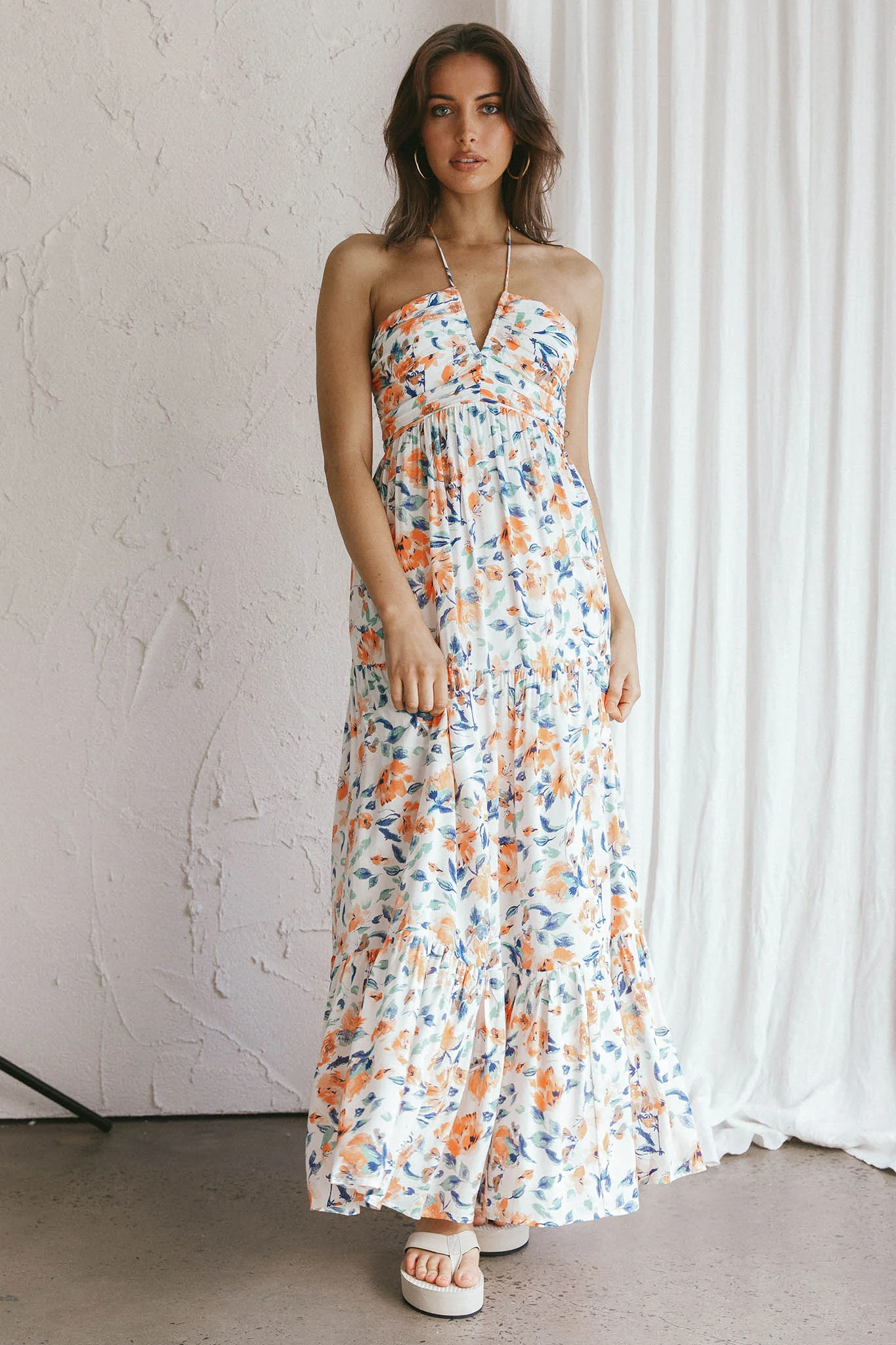 Asiah Halterneck Maxi Dress Floral Orange - Image 5