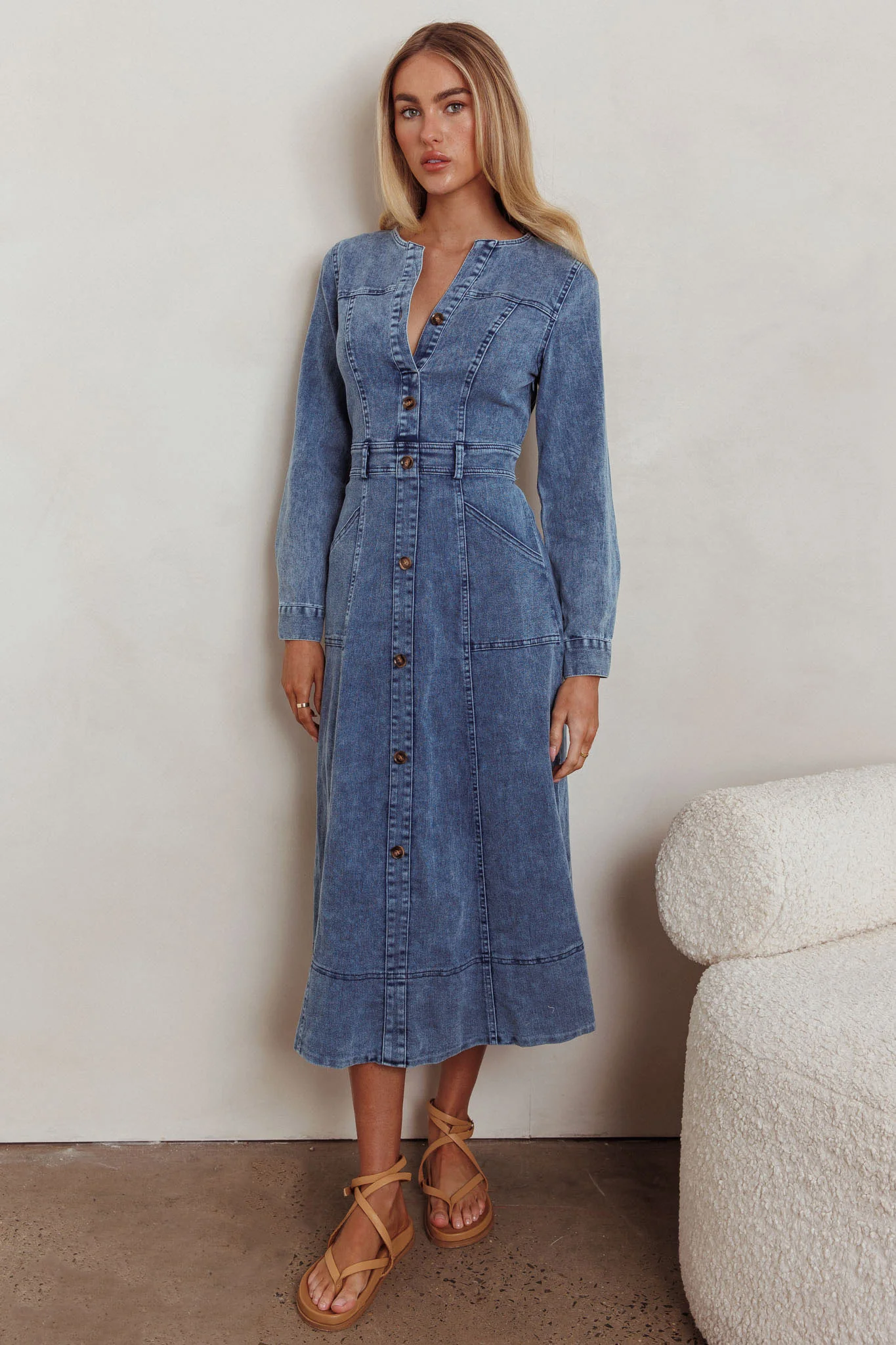 Aspen Love Front Pocket Midi Dress Denim Blue - Image 4