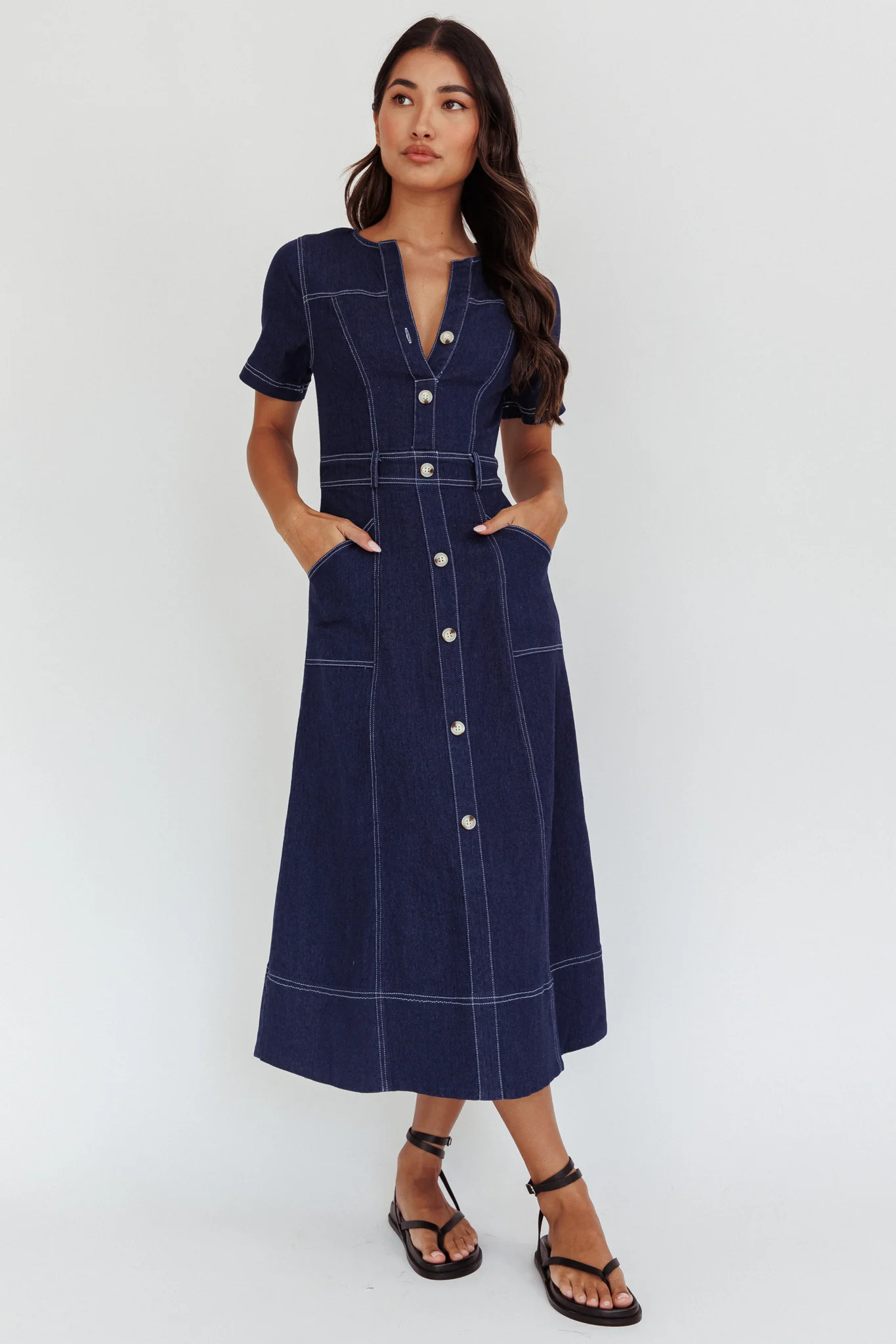 Aspen Love Front Pocket Midi Dress Indigo - Image 3