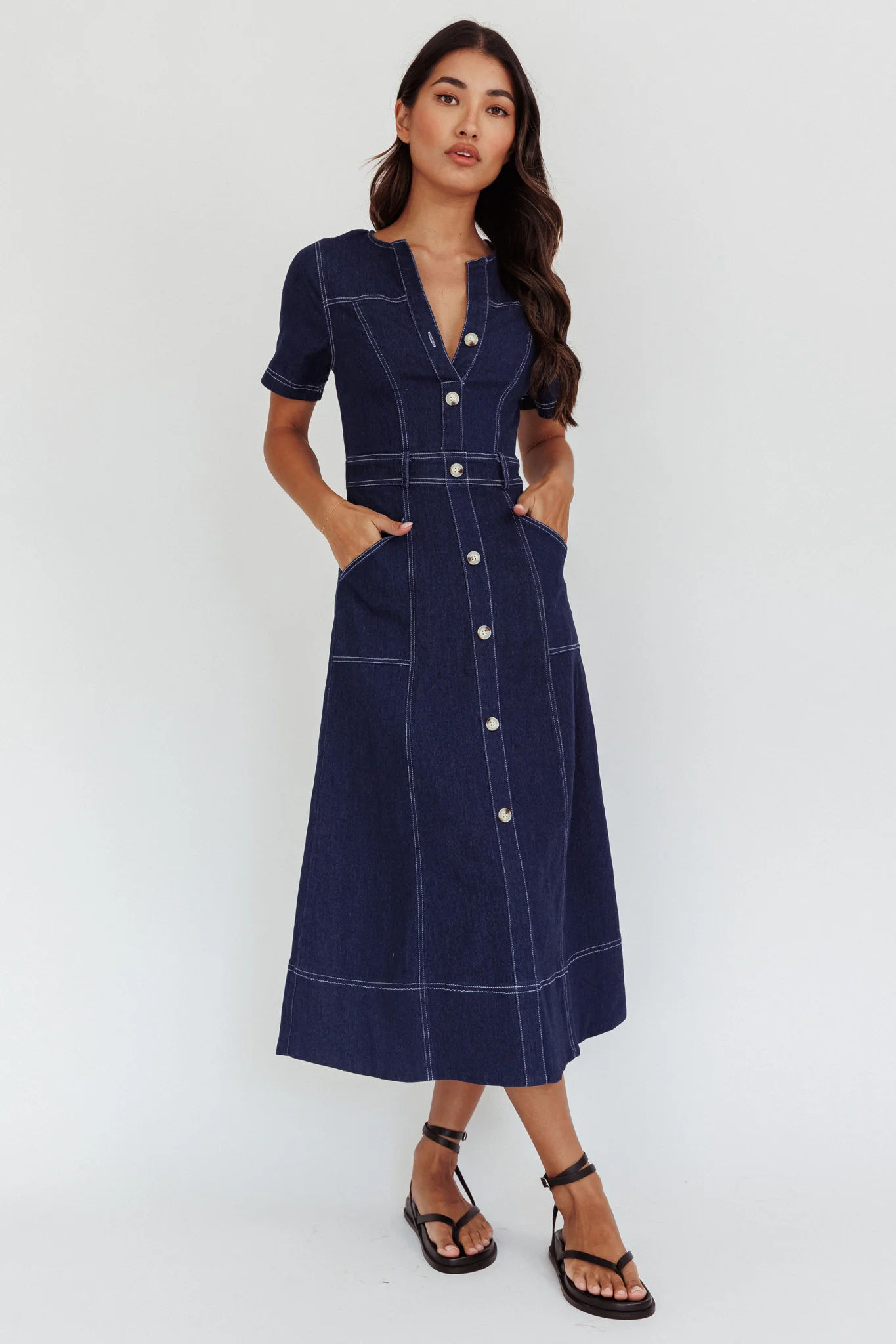 Aspen Love Front Pocket Midi Dress Indigo - Image 5