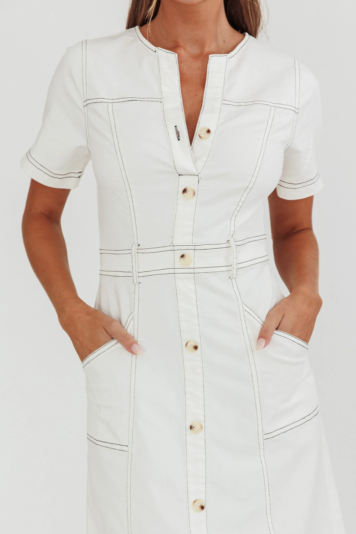 Aspen Love Front Pocket Midi Dress White - Image 4