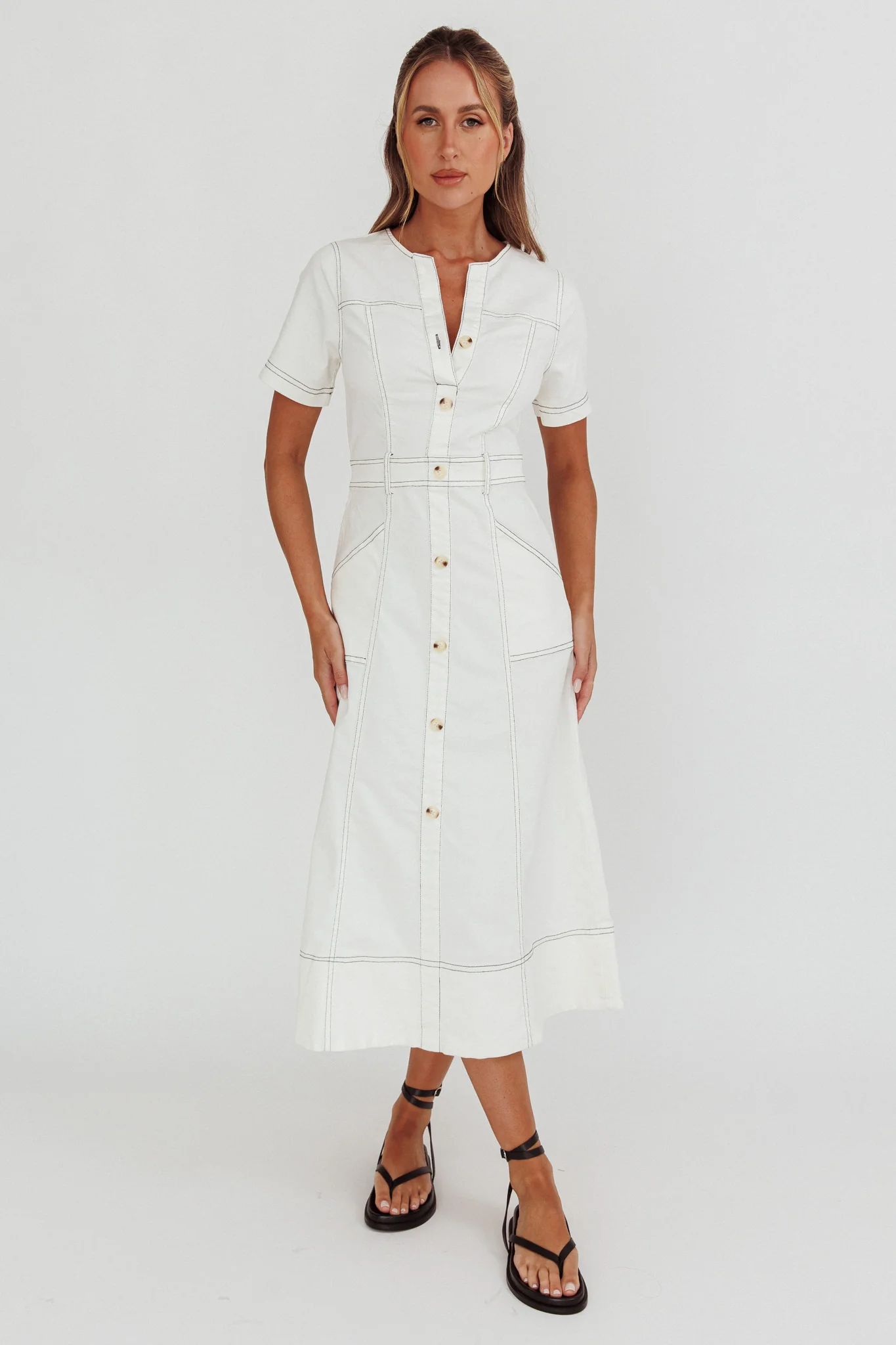 Aspen Love Front Pocket Midi Dress White - Image 5