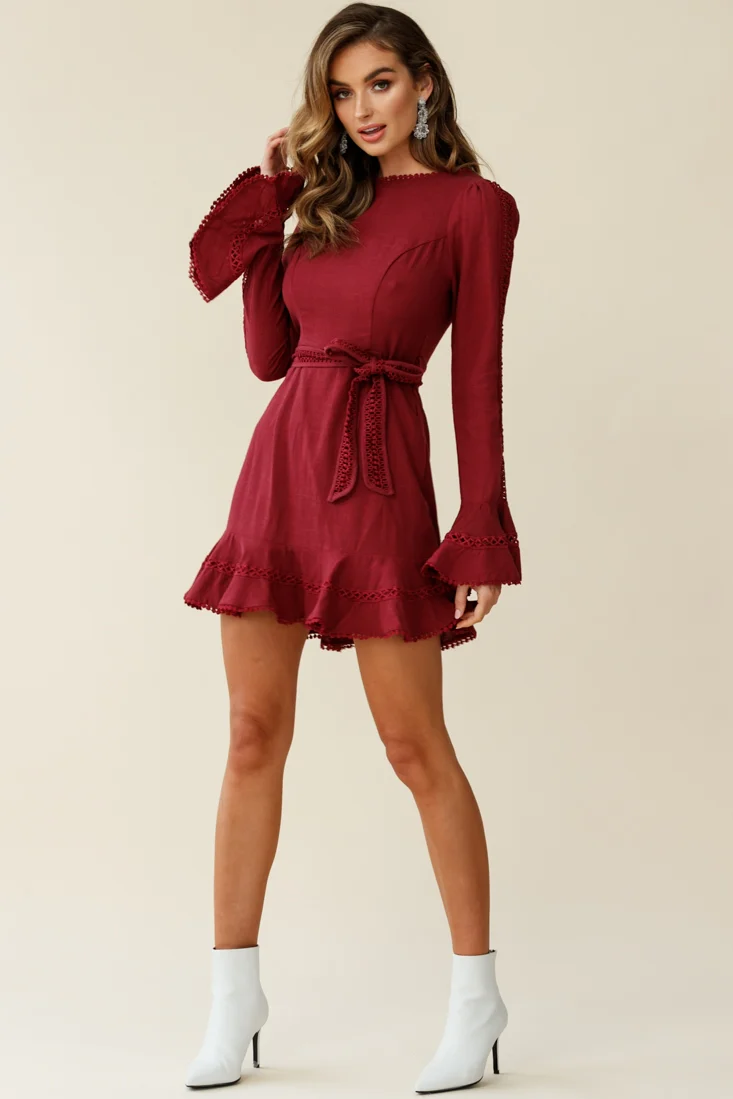 Aspley Flare Cuff Waist Tie Dress Antique Rose - Image 3