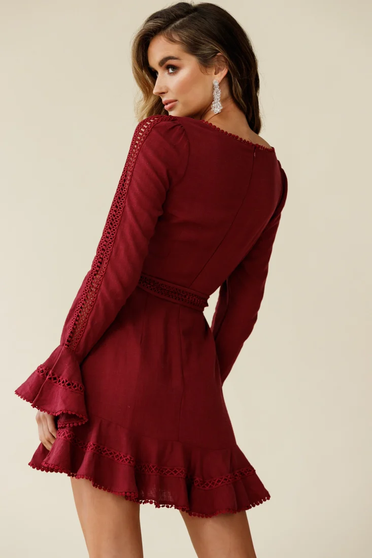 Aspley Flare Cuff Waist Tie Dress Antique Rose - Image 4