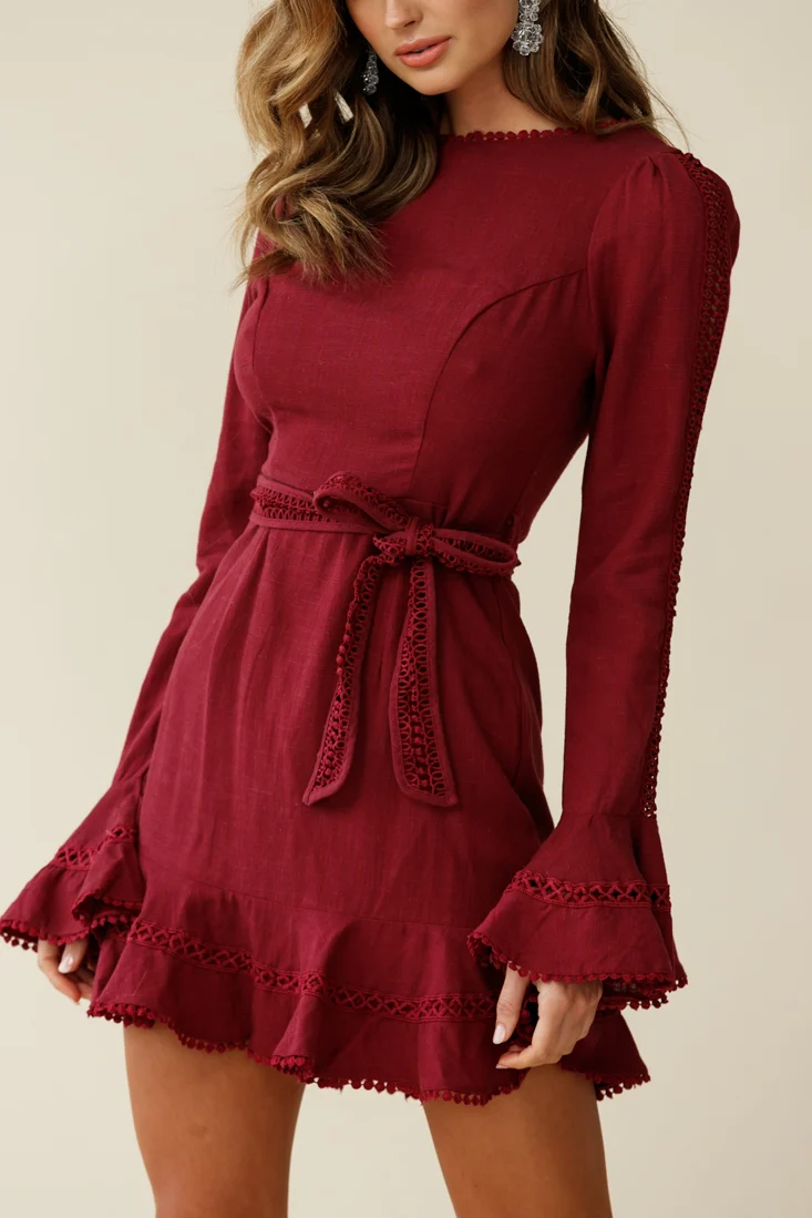Aspley Flare Cuff Waist Tie Dress Antique Rose - Image 5