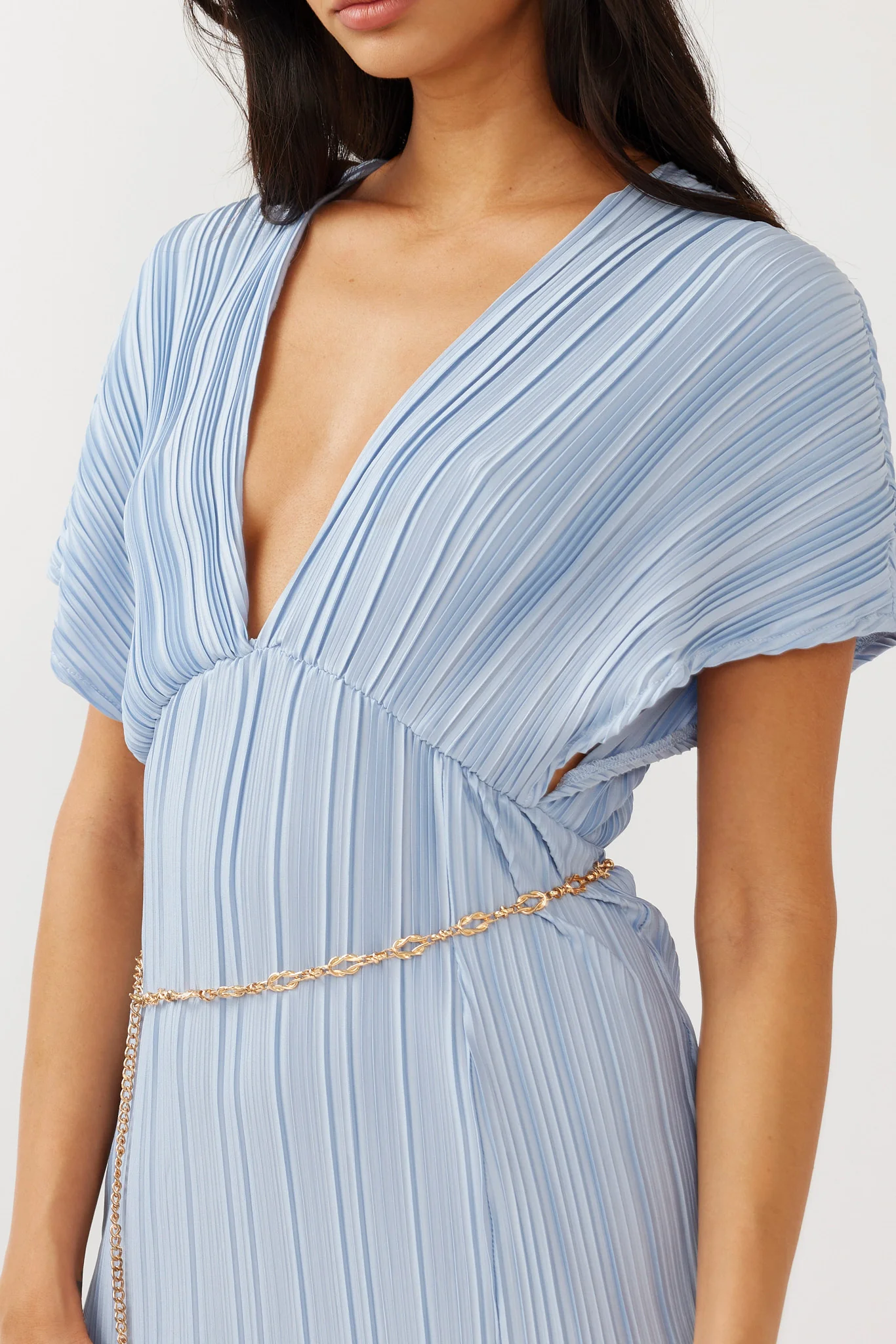 Astor Batwing Accordion Pleat Dress Blue - Image 3