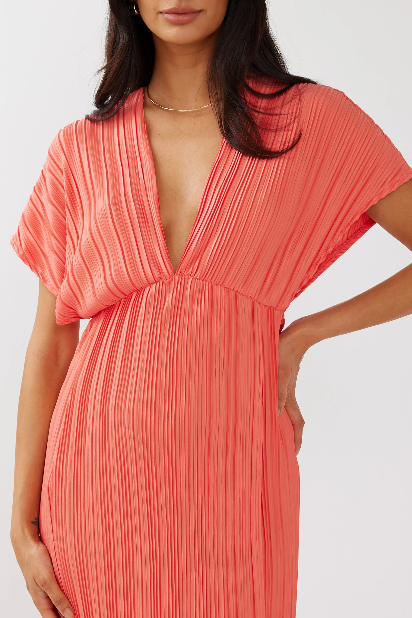 Astor Batwing Accordion Pleat Dress Watermelon - Image 4