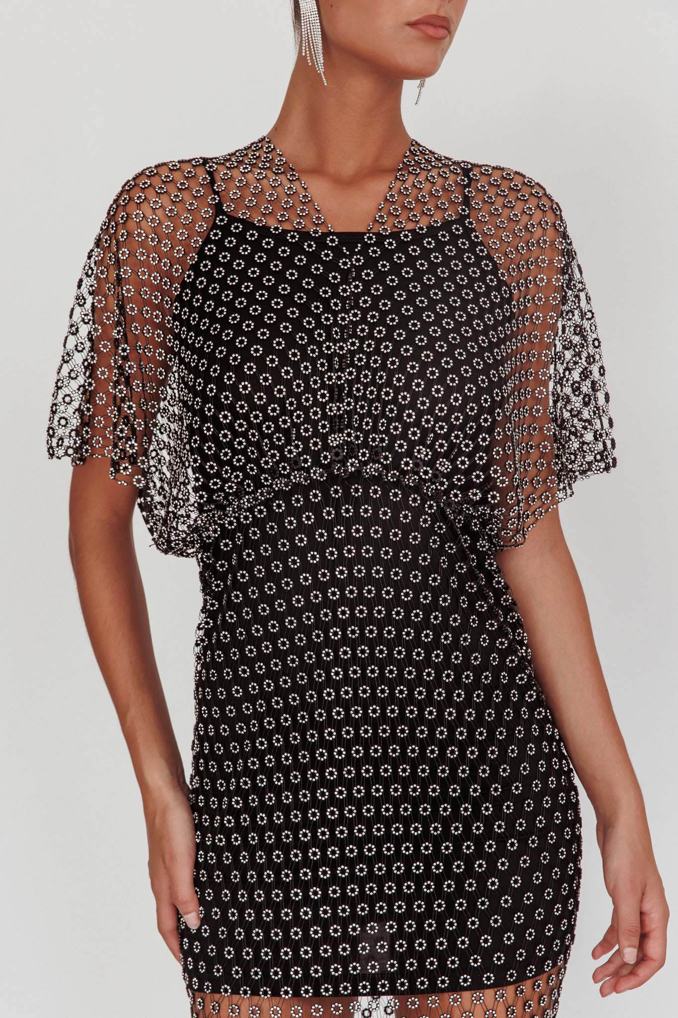 Astra Diamante Fishnet Midi Dress Black - Image 5
