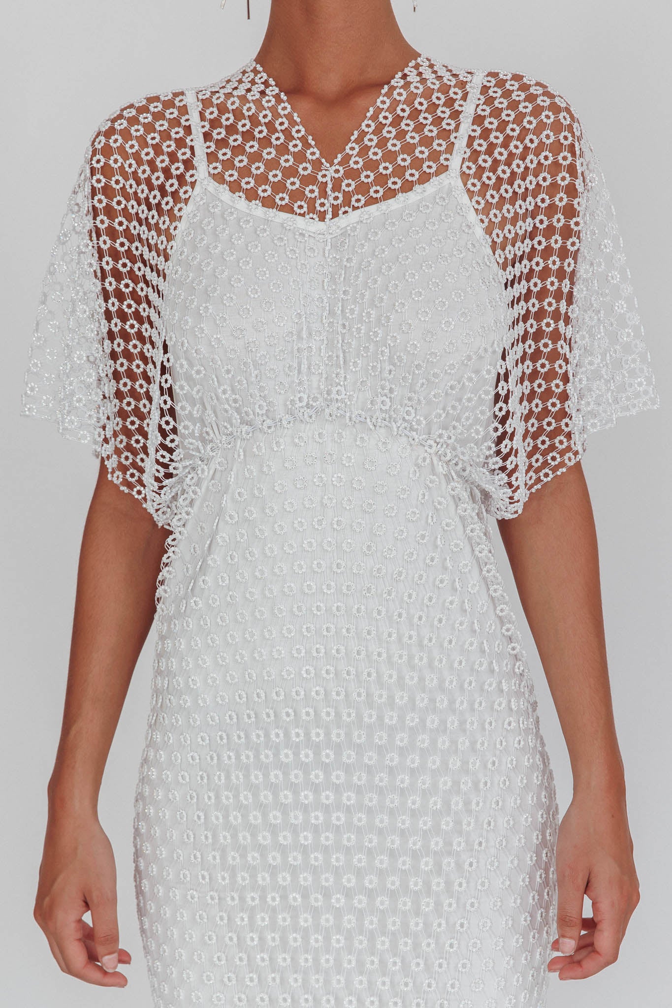 Astra Diamante Fishnet Midi Dress White - Image 5