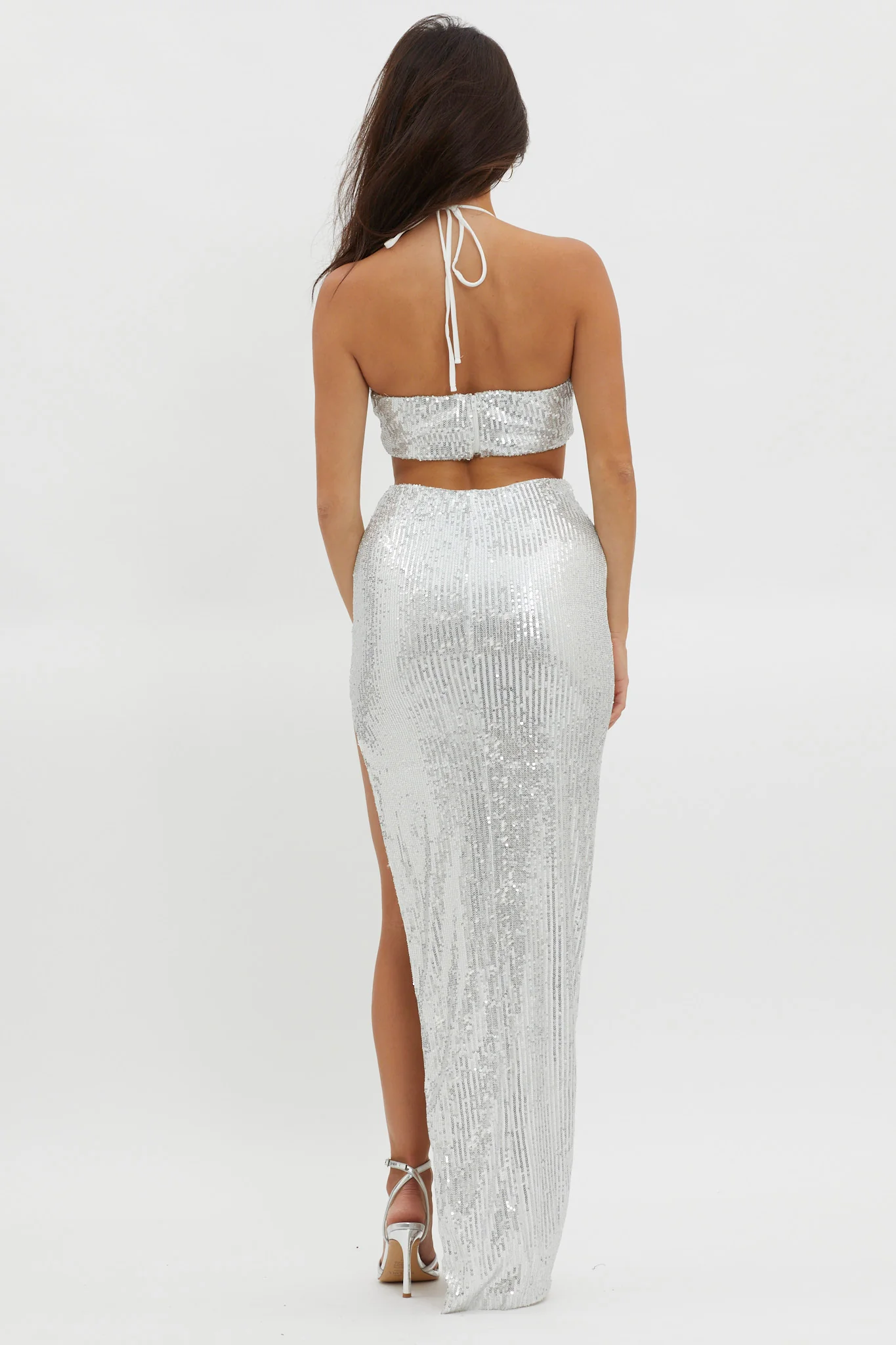 Astral Halterneck Sequin Dress Silver - Image 2