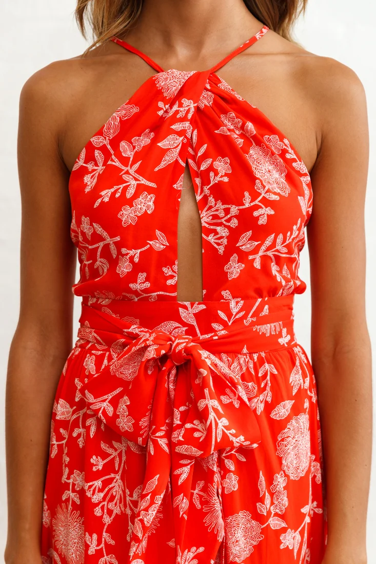 Athena High Split Maxi Dress Floral Print Red - Image 12