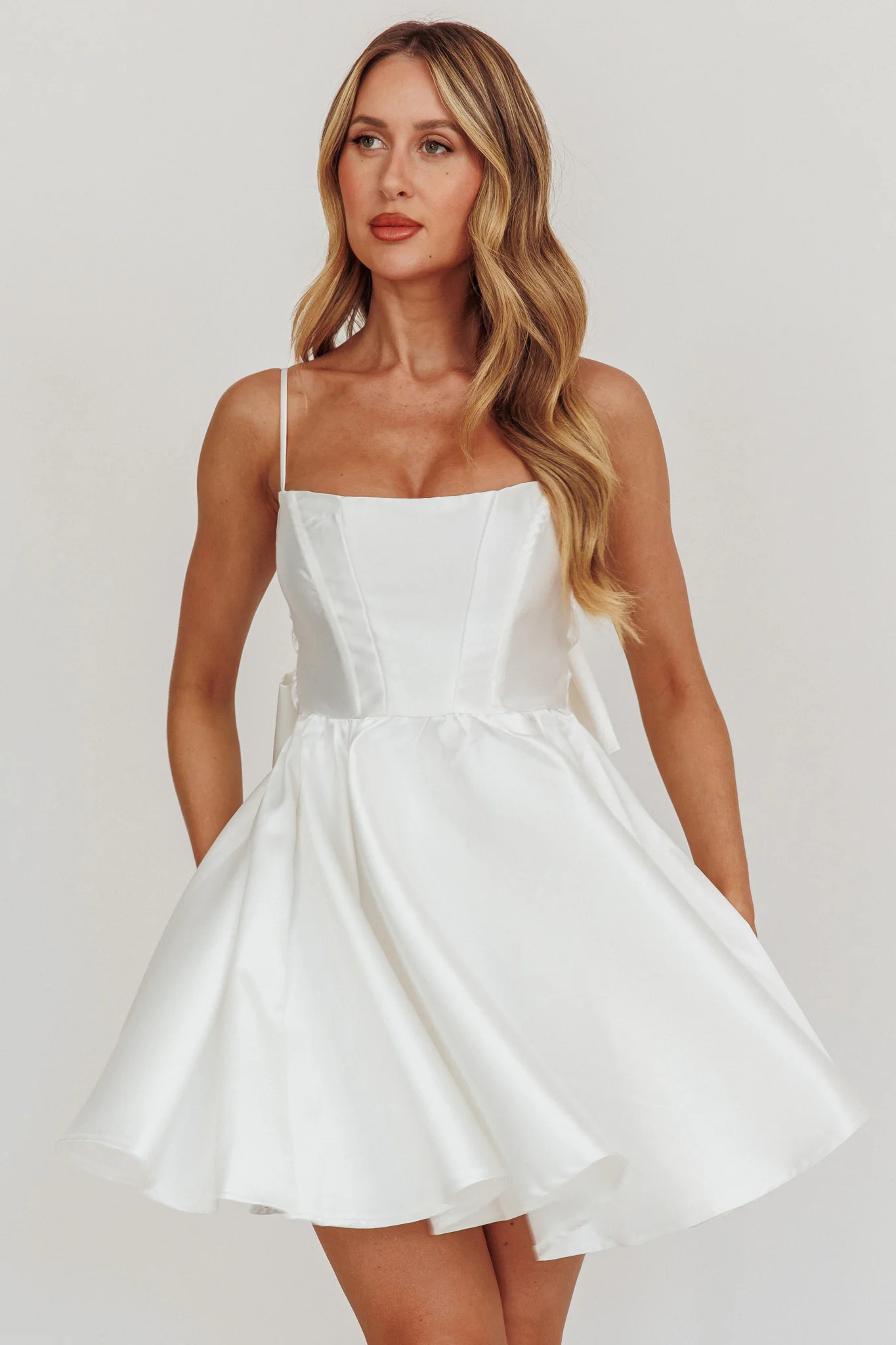 Athens Flared Bow Mini Dress White - Image 4