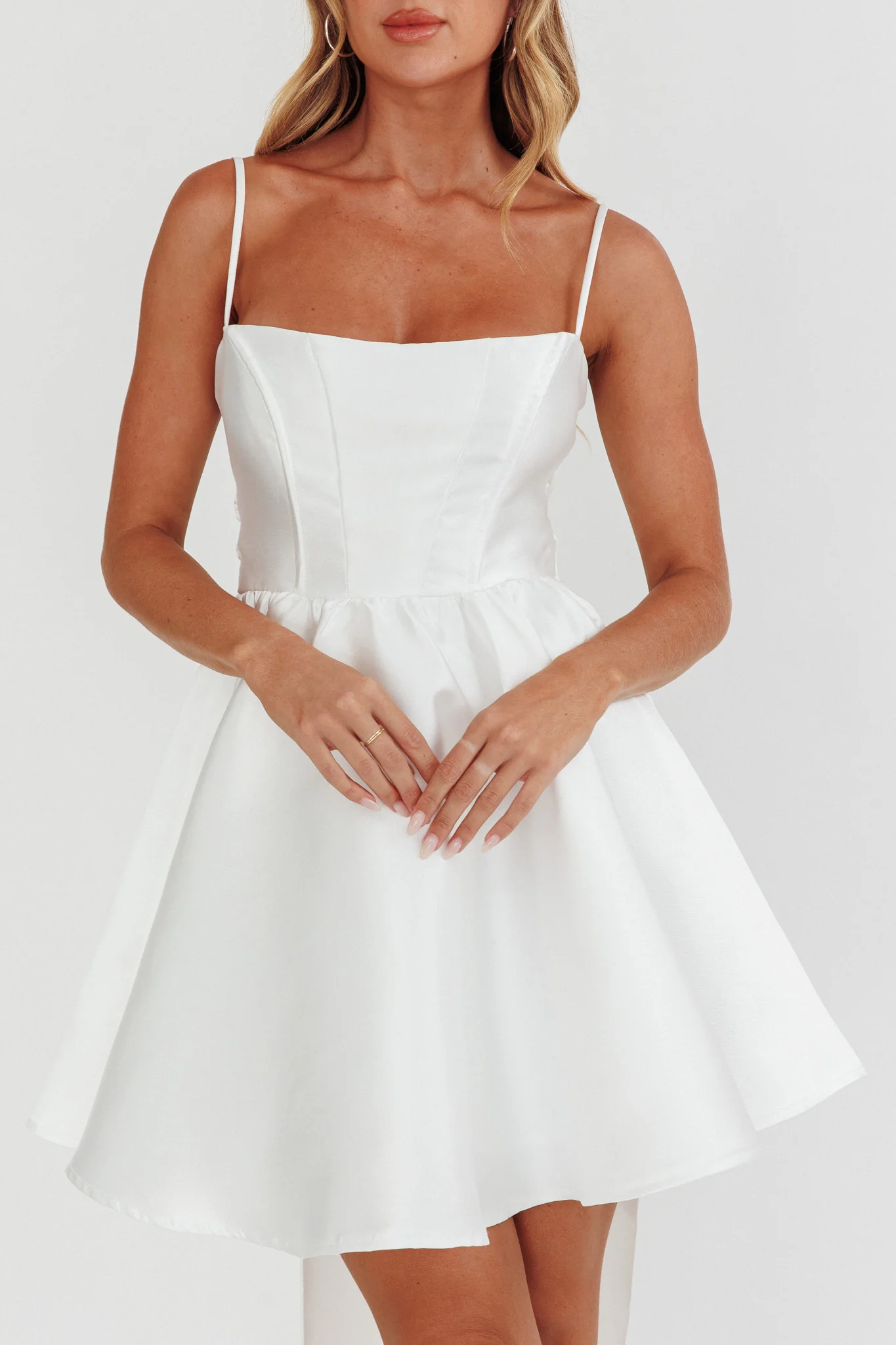 Athens Flared Bow Mini Dress White - Image 5