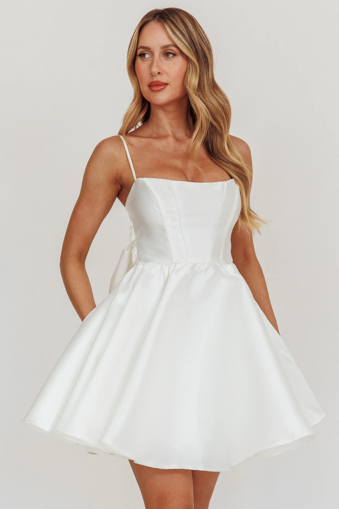 Athens Flared Bow Mini Dress White - Image 7