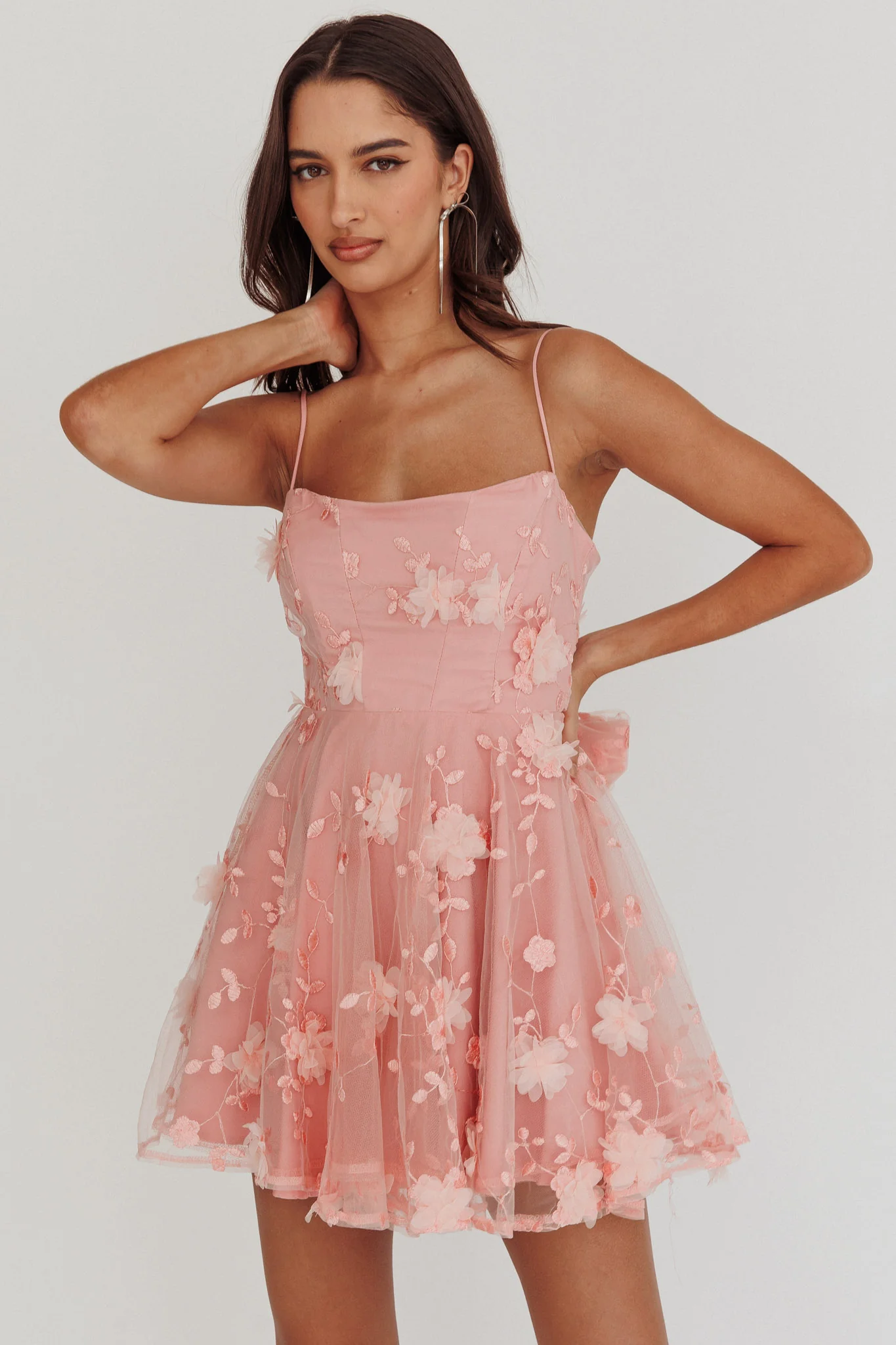 Athens Floral Bow Mini Dress Pink - Image 3