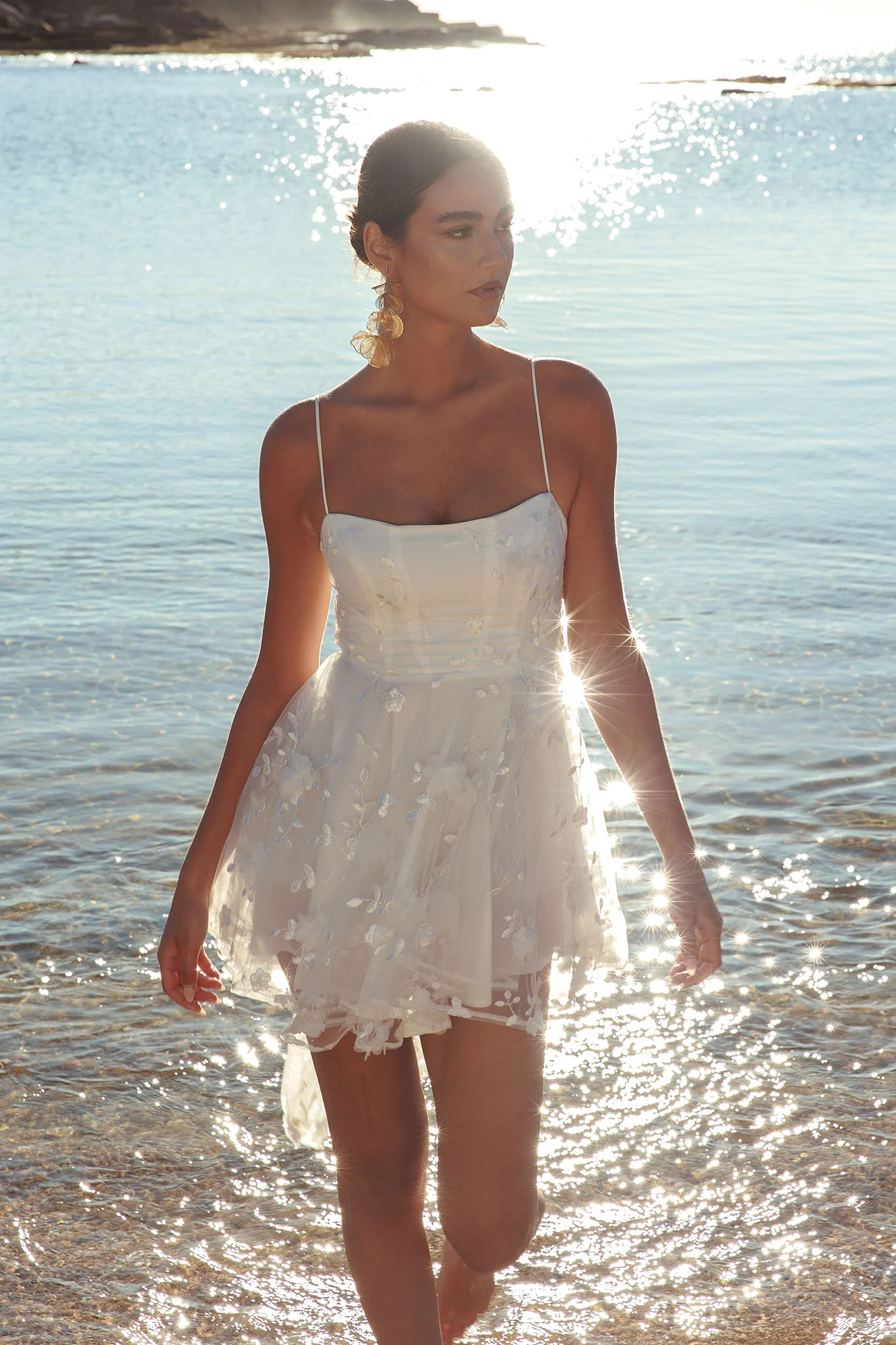Athens Floral Bow Mini Dress White - Image 3
