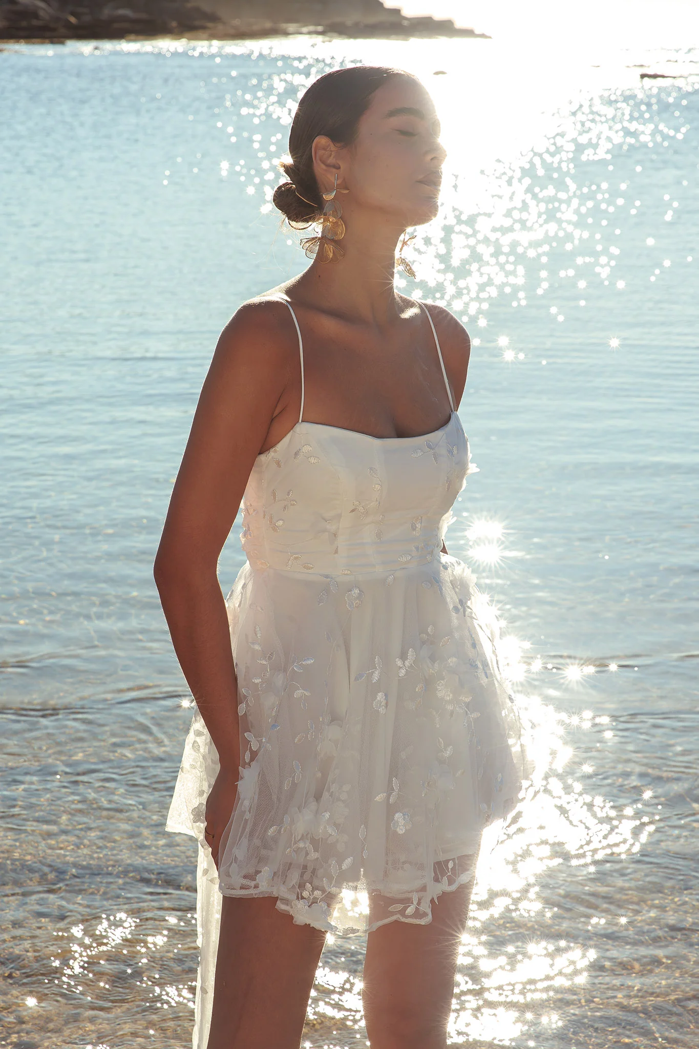 Athens Floral Bow Mini Dress White - Image 4