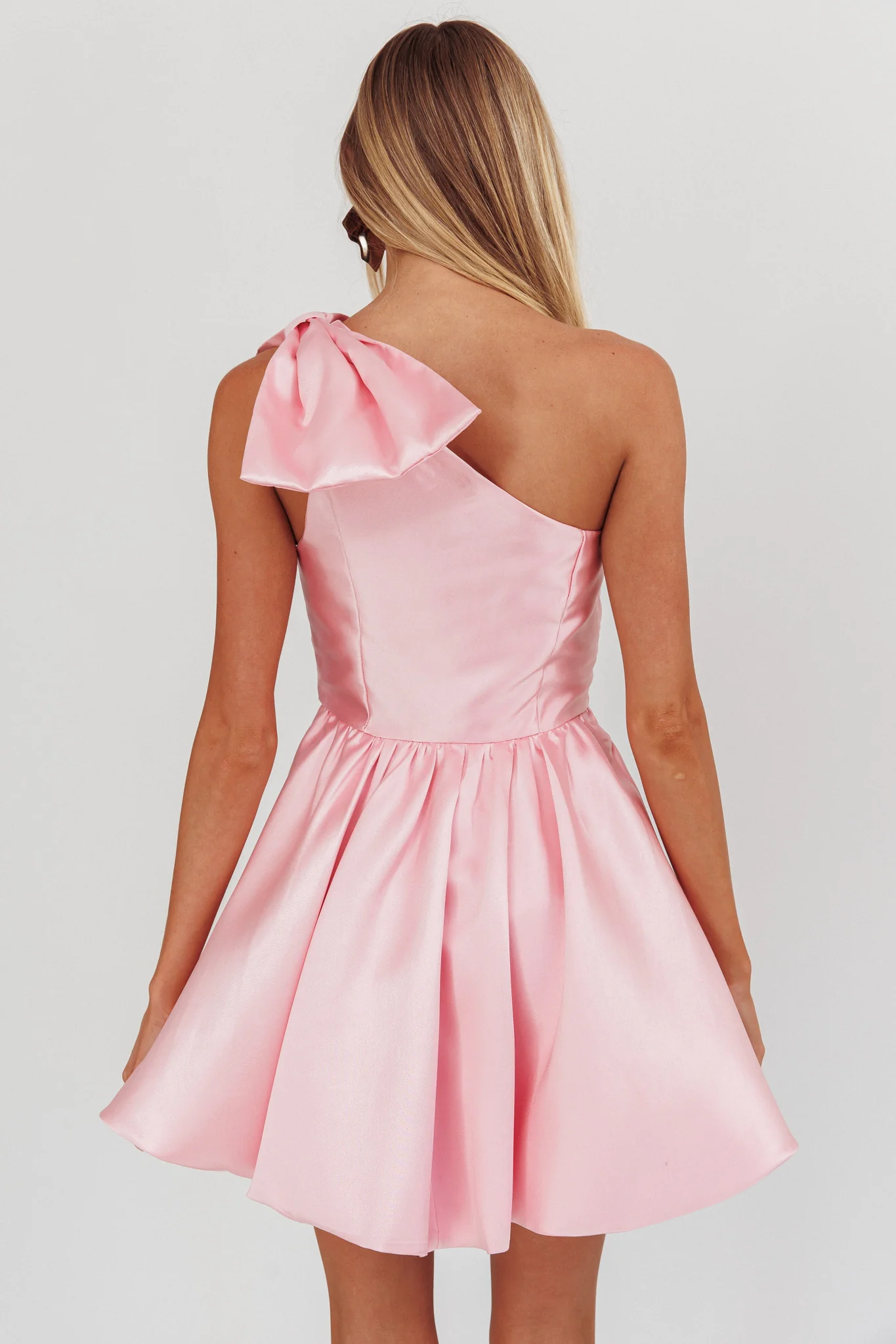 Athens Shoulder Bow Bubble Hem Mini Dress Blush - Image 2