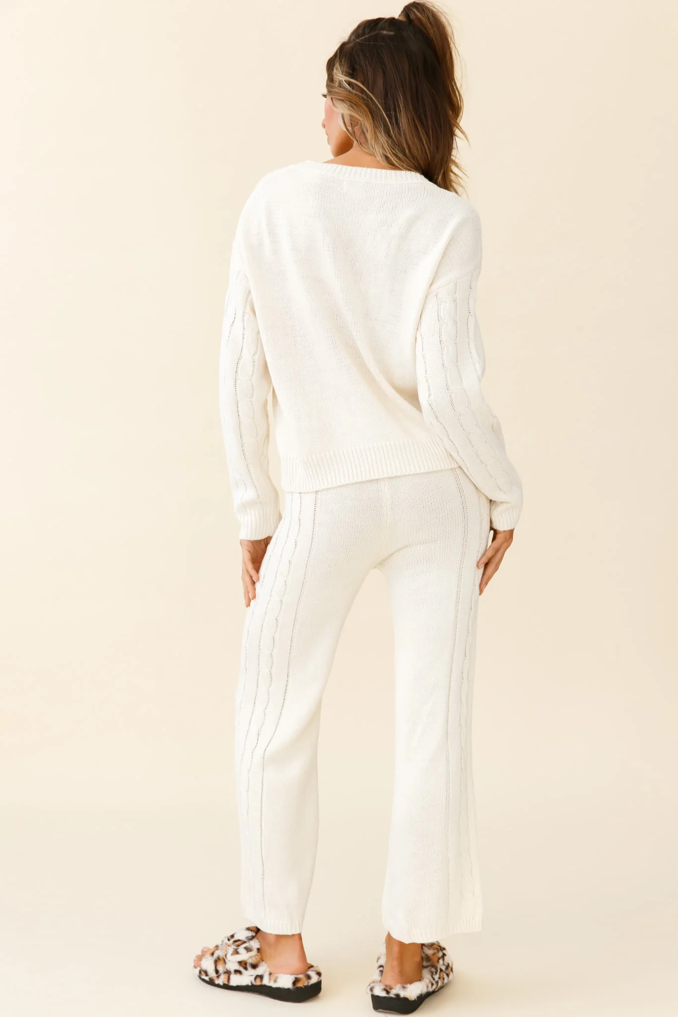 Atlas Cable Knit Accent Pants Cream - Image 3