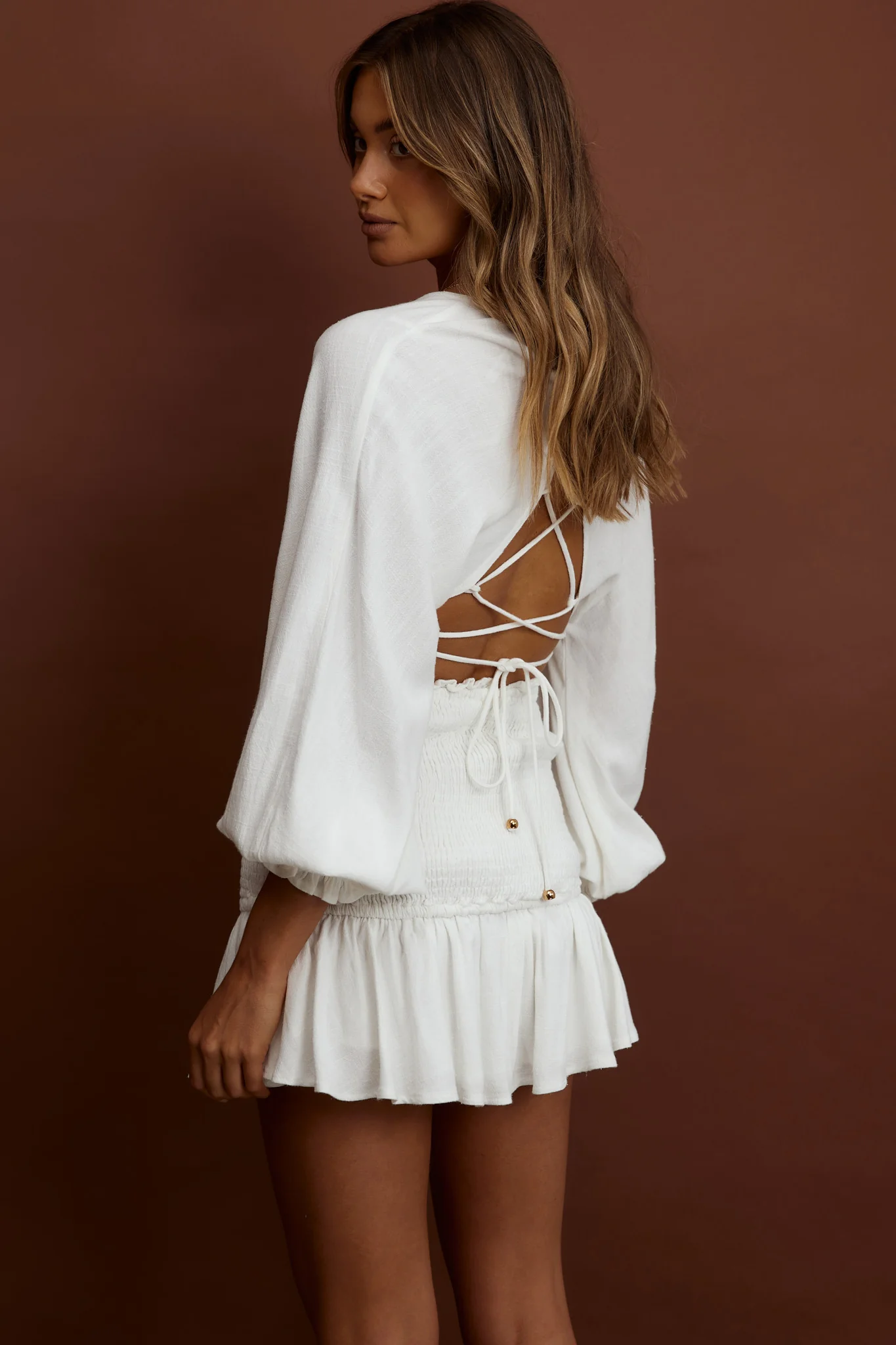 Aubrette Shirred Waist Mini Skirt White - Image 2