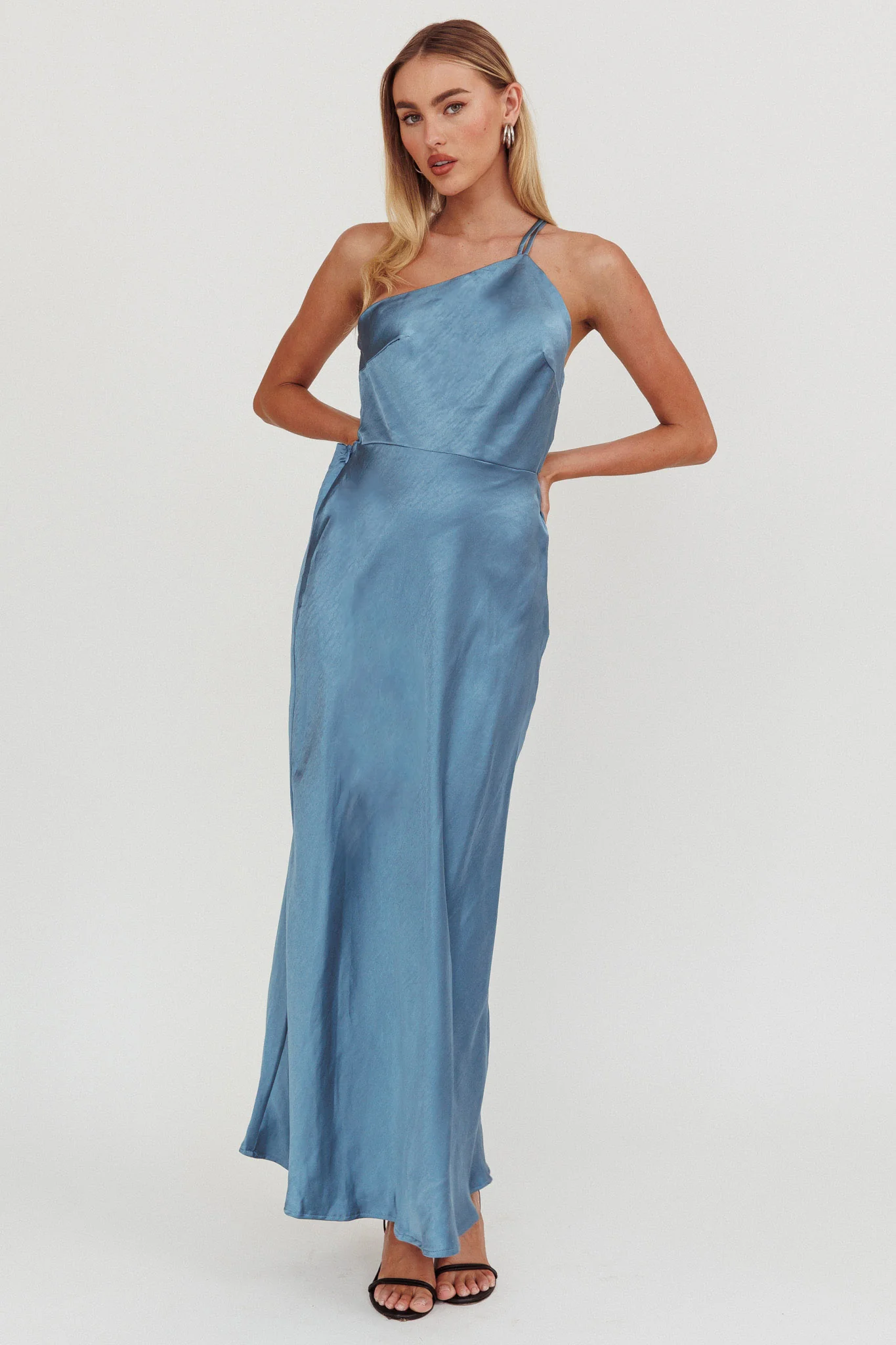 Aubrianna One-Shoulder Strappy Back Dress Midnight Blue - Image 3
