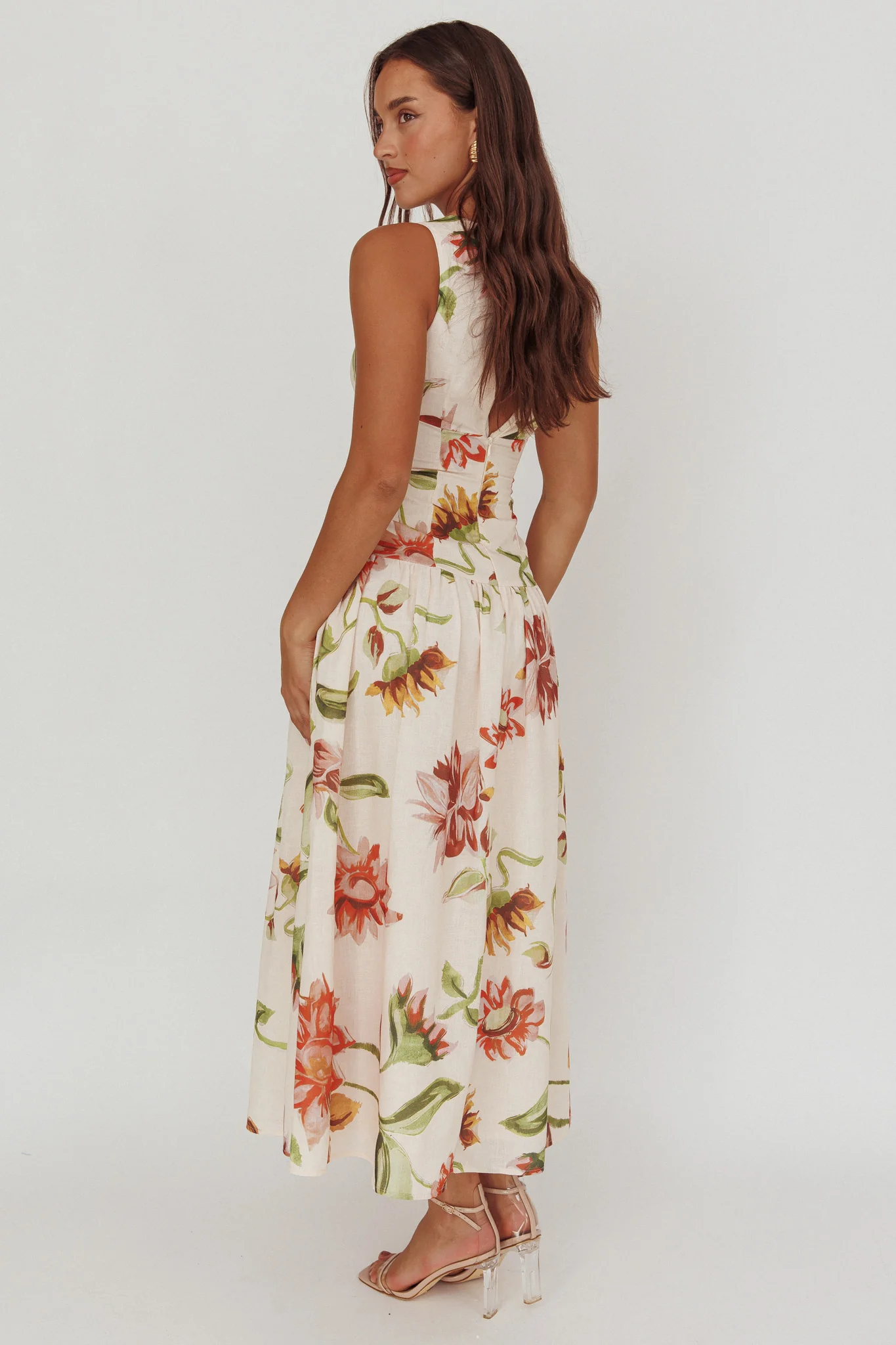 Audraya Drop Waist Maxi Dress Floral Beige - Image 2