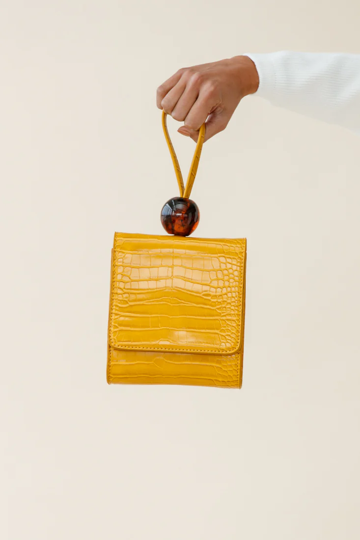 Audrey Wrist Strap Bead Purse Yellow