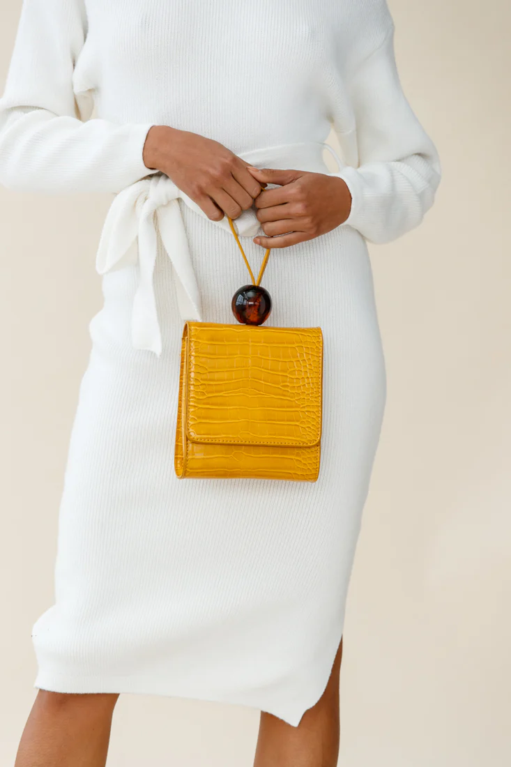 Audrey Wrist Strap Bead Purse Yellow - Image 2