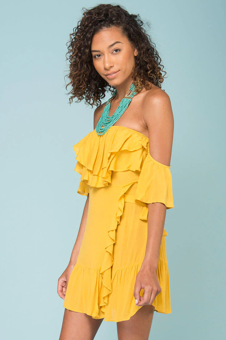 Audrina Ruffled Dress Yellow Mustard - Image 3