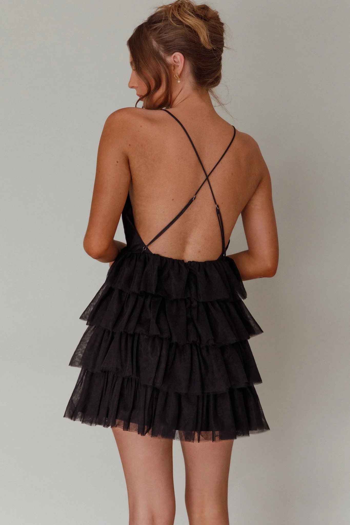 Auguste Tiered Frill Mini Dress Black - Image 2