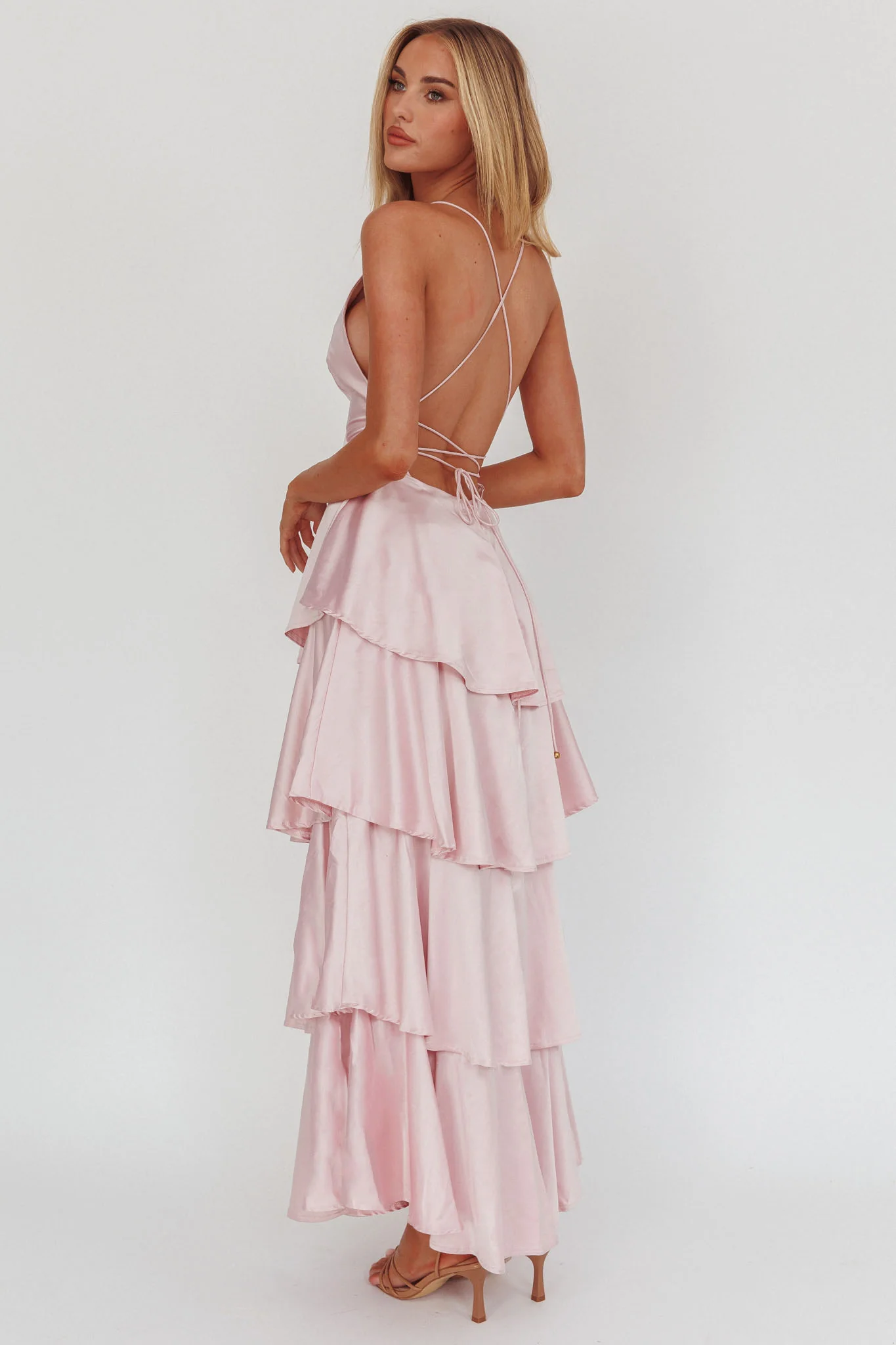 Auguste Tiered Frill Strappy Back Dress Blush - Image 2