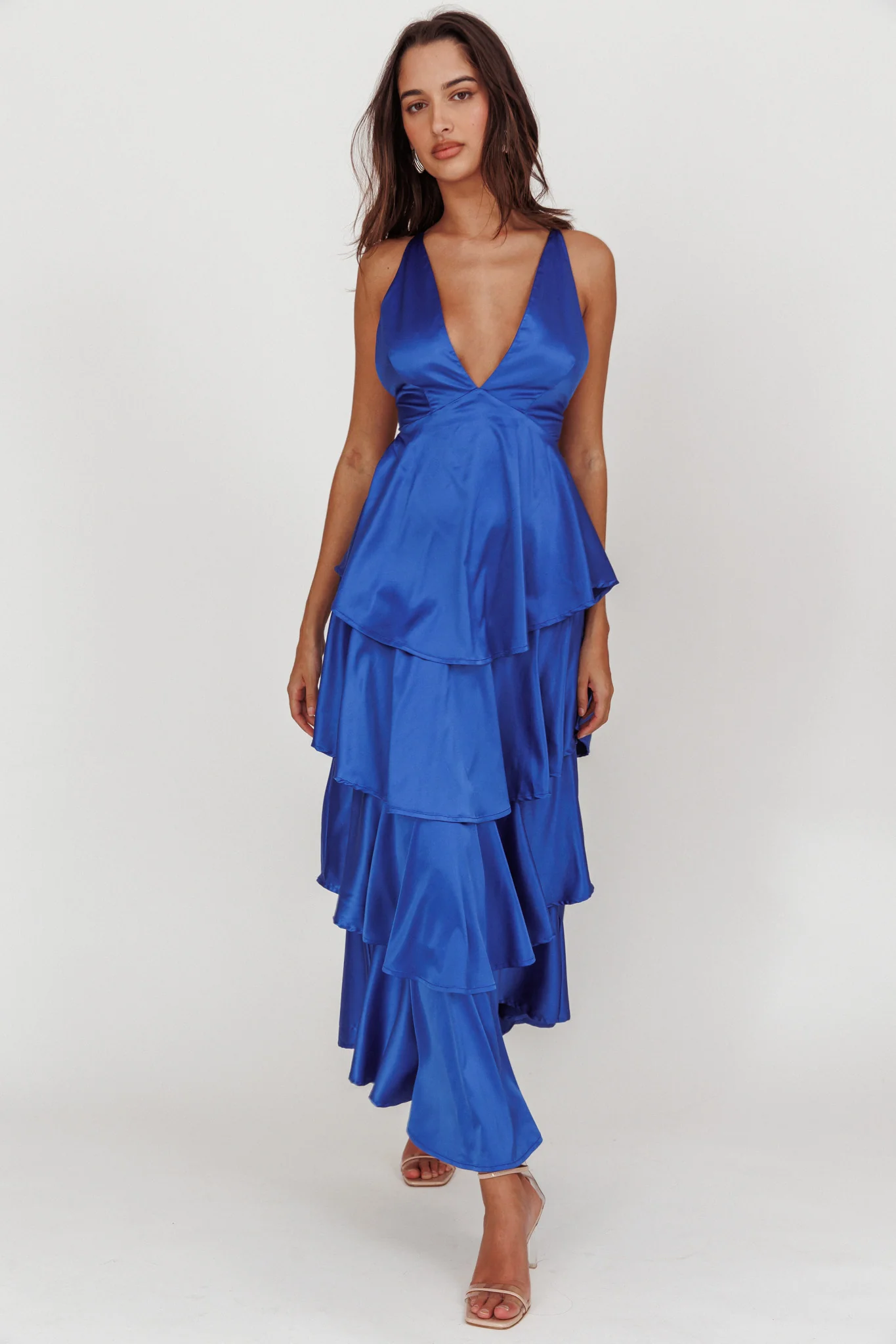 Auguste Tiered Frill Strappy Back Dress Electric Blue - Image 3