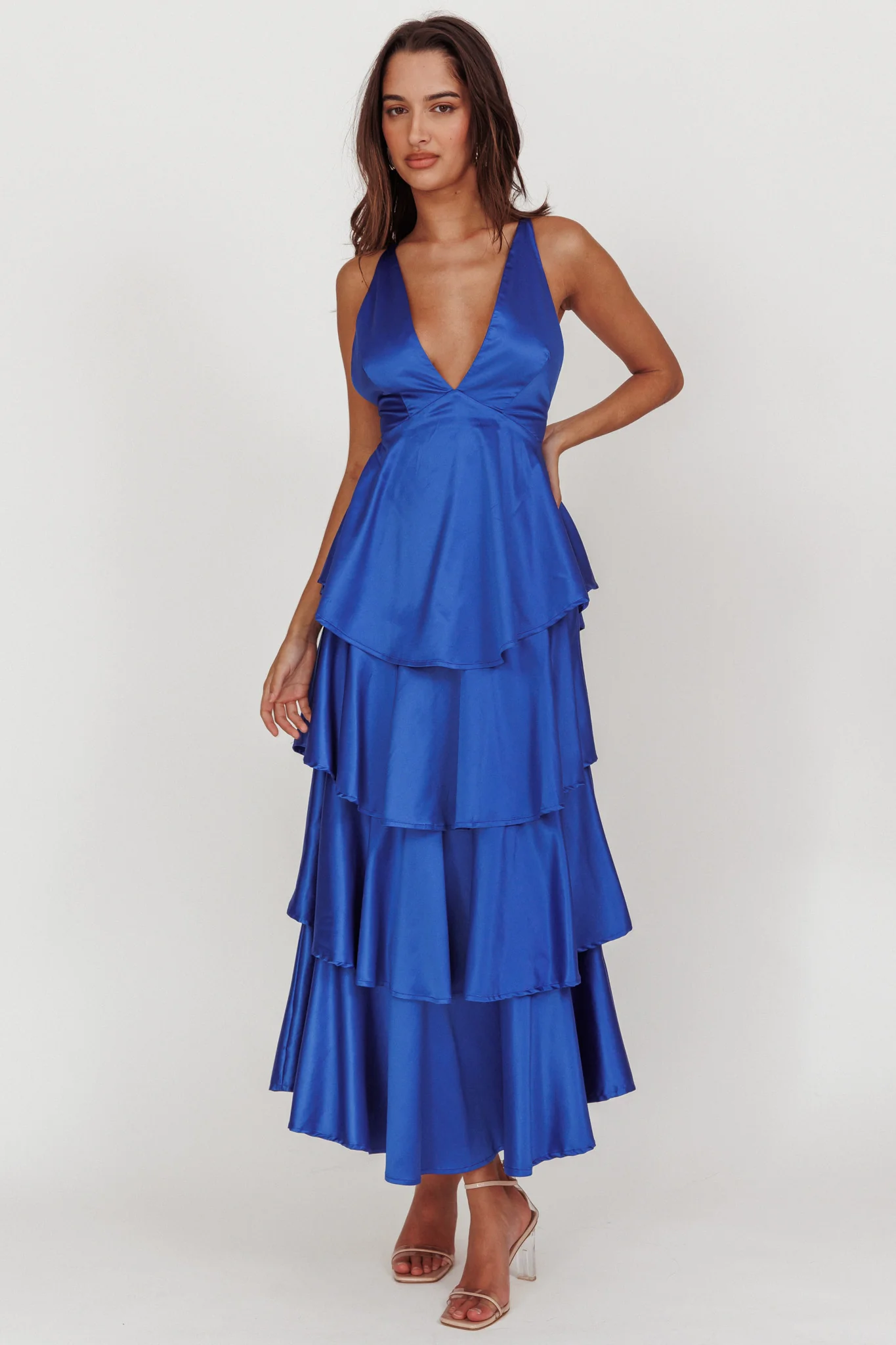 Auguste Tiered Frill Strappy Back Dress Electric Blue - Image 5