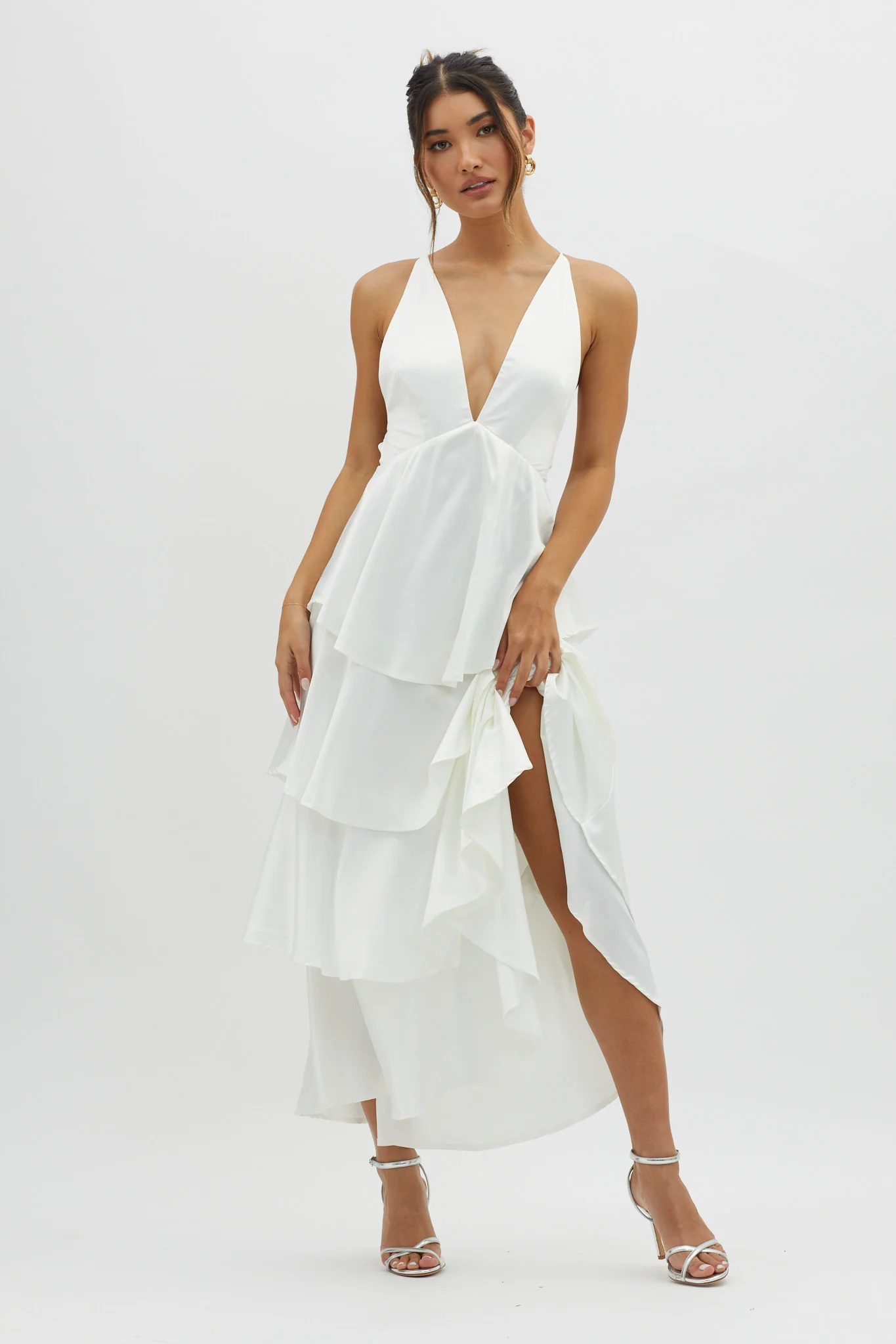 Auguste Tiered Frill Strappy Back Dress Ivory - Image 7