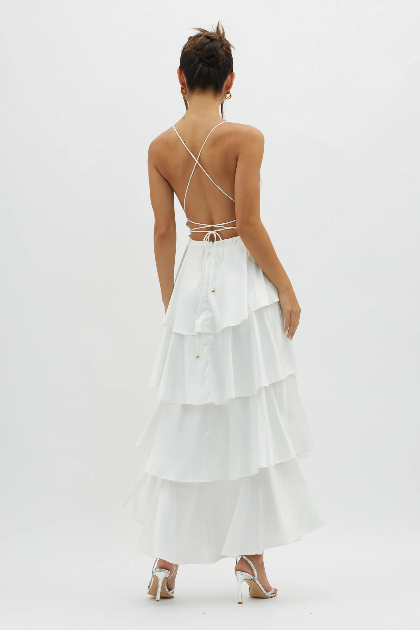 Auguste Tiered Frill Strappy Back Dress Ivory - Image 8