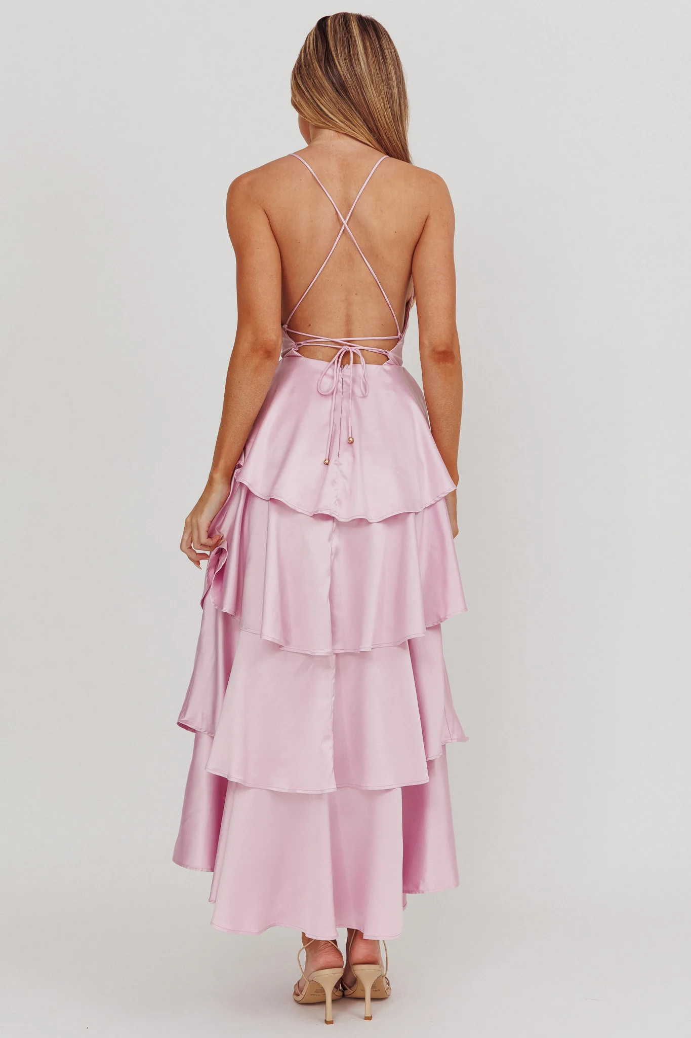 Auguste Tiered Frill Strappy Back Dress Lilac - Image 2
