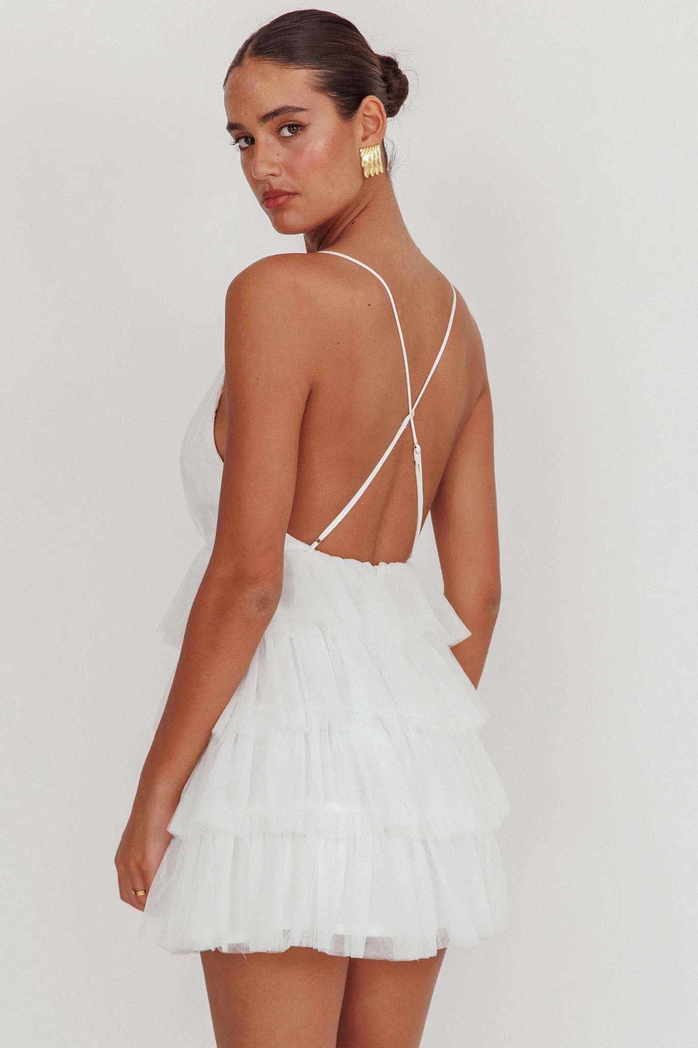 Auguste Tiered Ruffle Tulle Mini Dress White - Image 2