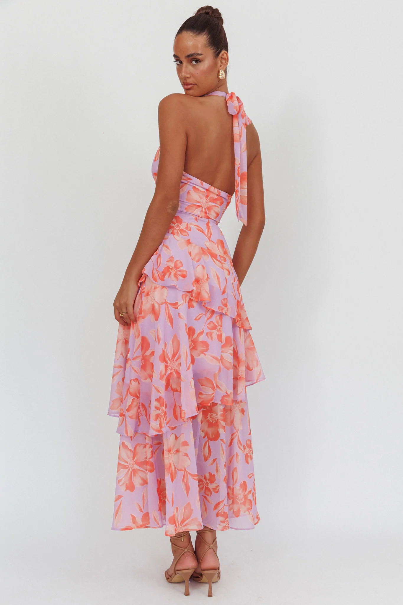 Aura Points Halterneck Cut-Out Maxi Dress Floral Lilac - Image 2