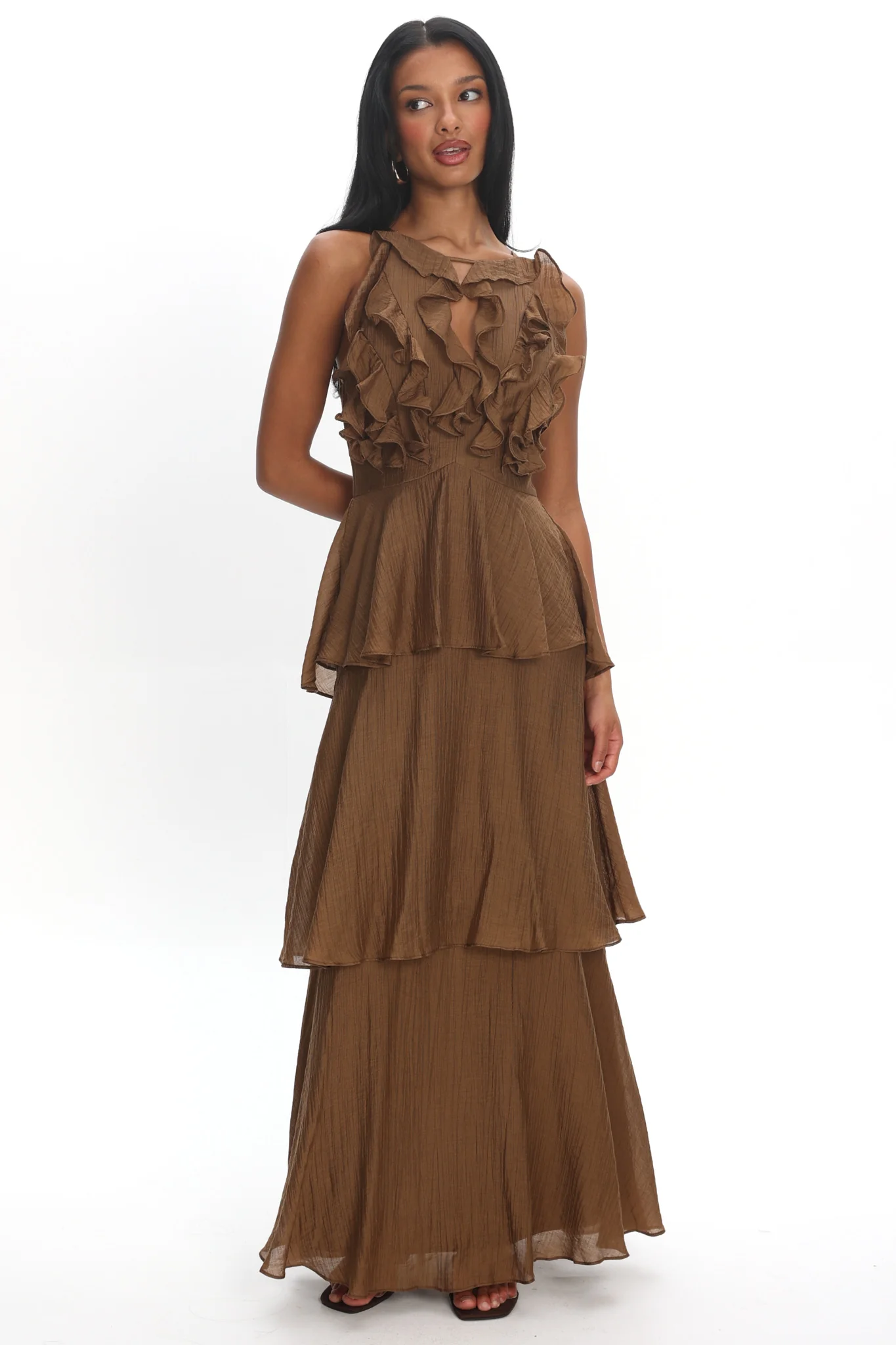 Aurika Tiered Ruffle Maxi Dress Coffee - Image 2