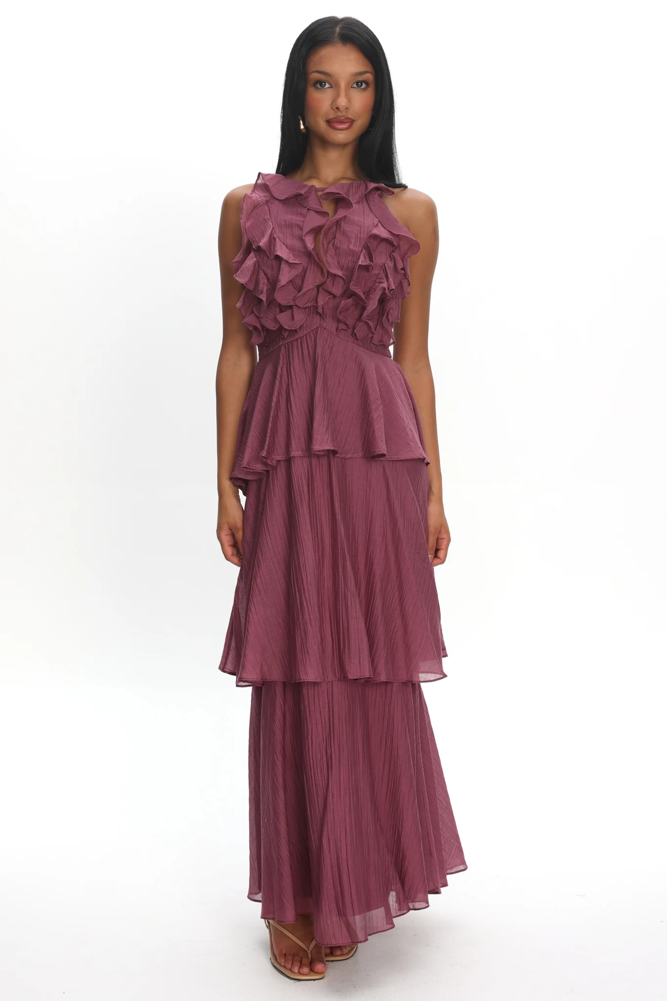 Aurika Tiered Ruffle Maxi Dress Grape - Image 2