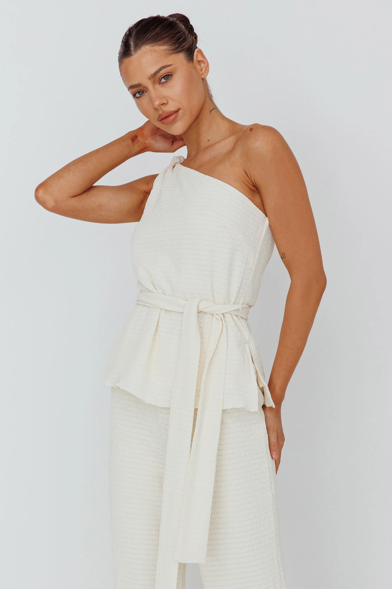 Austin City One-Shoulder Waist Tie Top Cream - Image 5