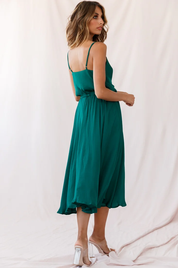 Ava Cowl Neck Drawstring Midi Dress Forest Green - Image 3